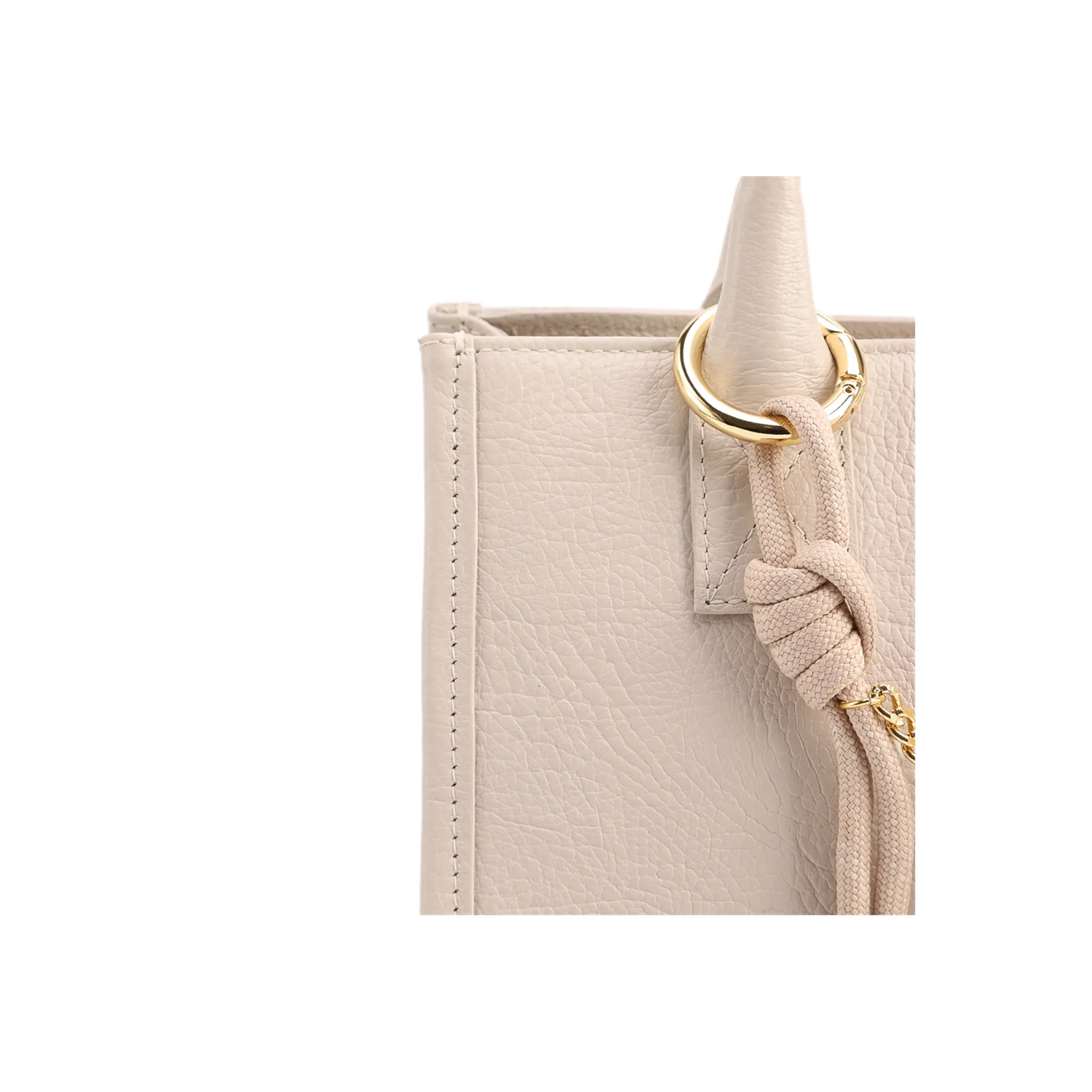Bolsa Tote Pequena Couro Off White Corrente Pingente