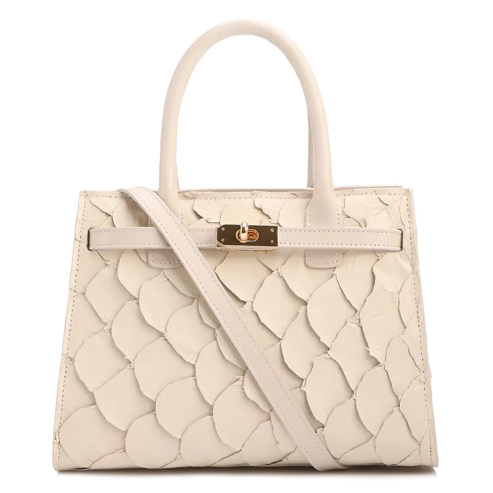 Bolsa Tote Pirarucu Média Pirarucu Off White Fecho Giratório