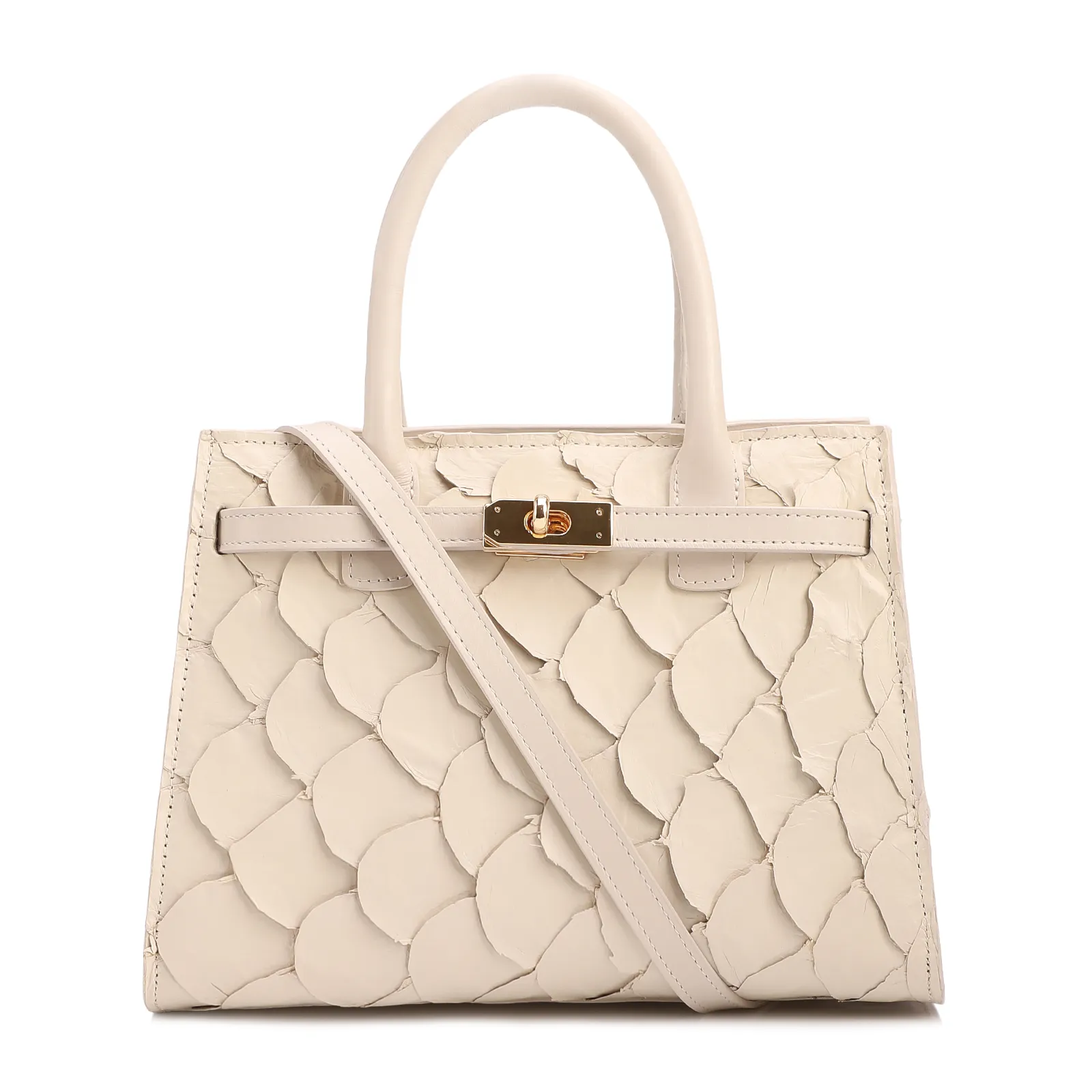 Bolsa Tote Pirarucu Média Pirarucu Off White Fecho Giratório