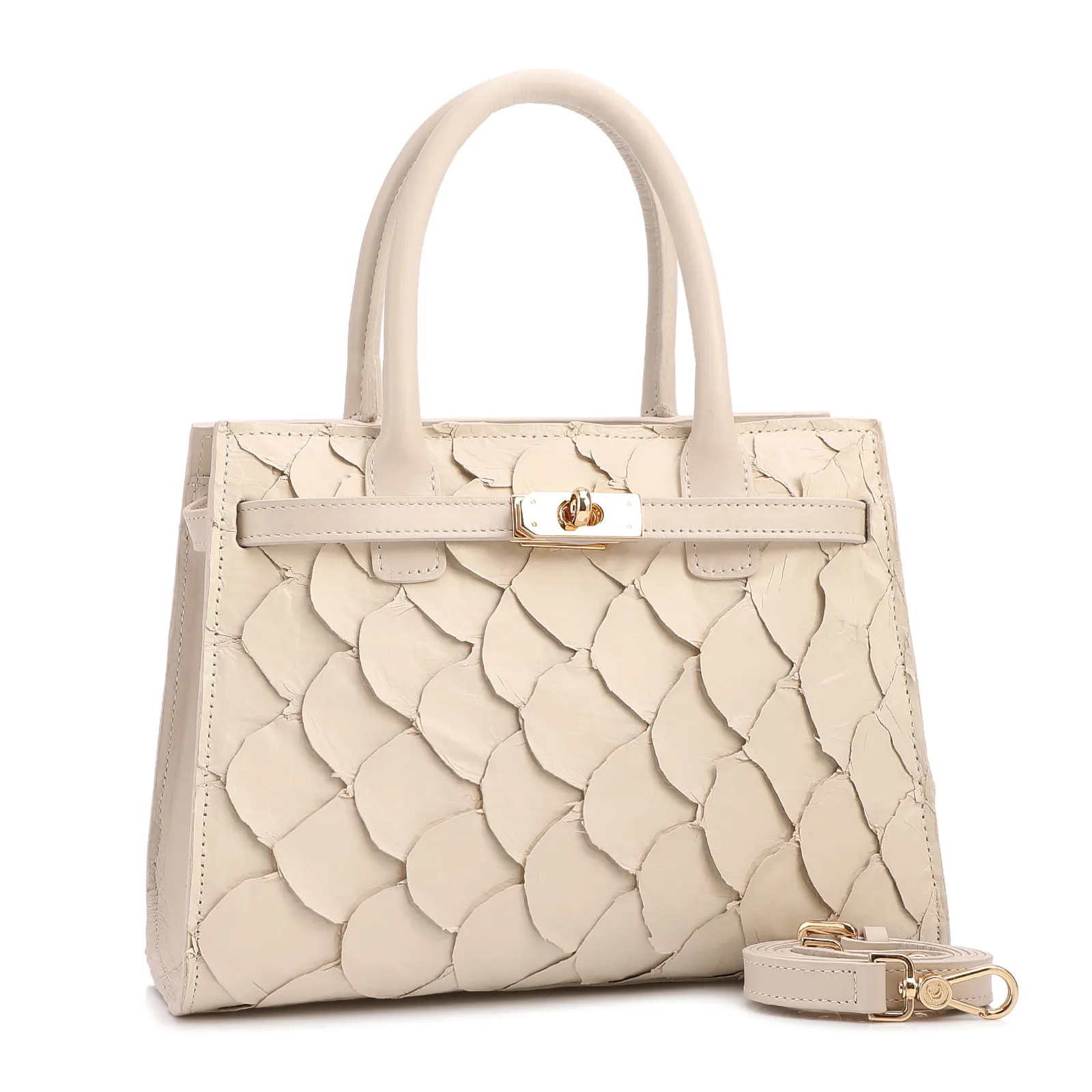Bolsa Tote Pirarucu Média Pirarucu Off White Fecho Giratório