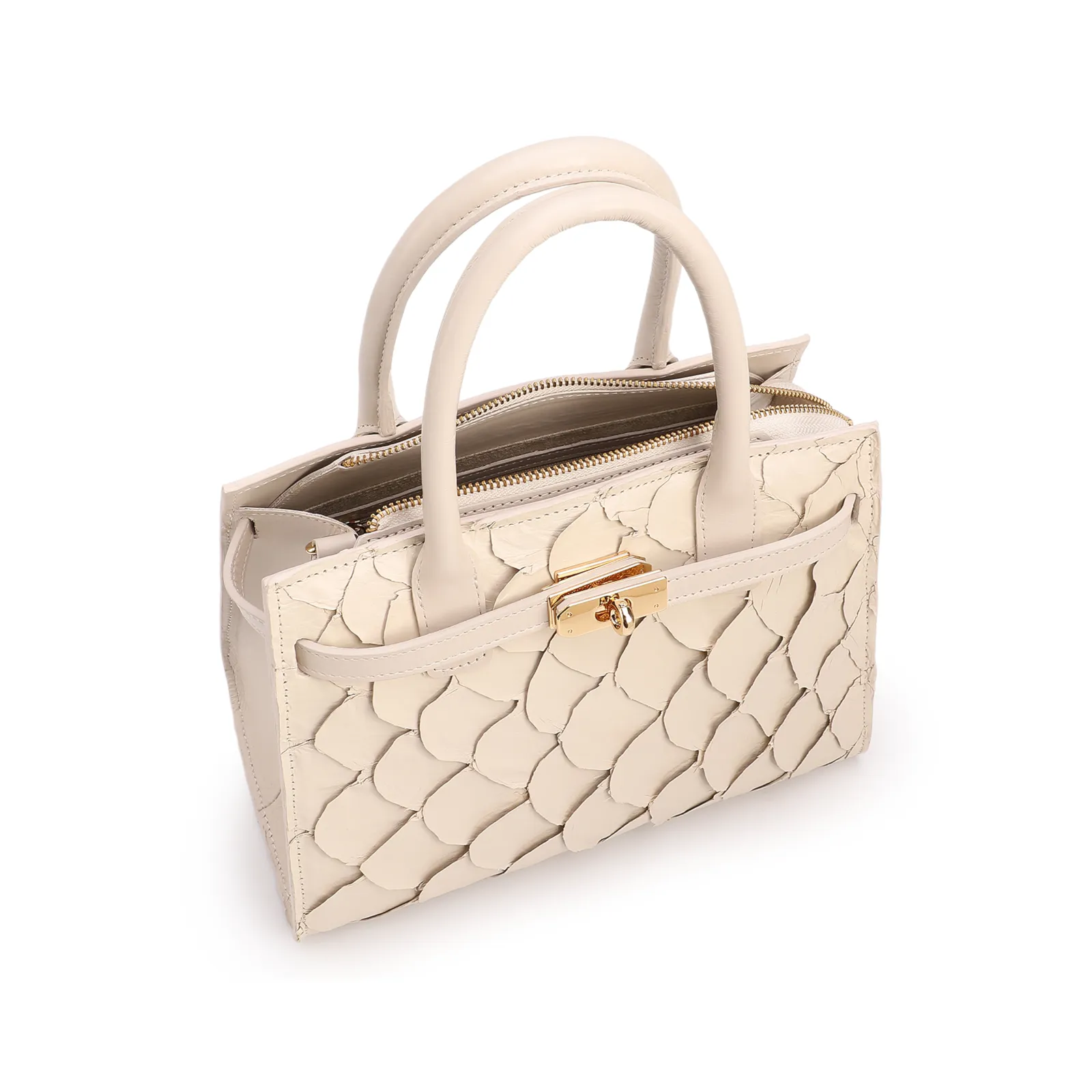 Bolsa Tote Pirarucu Média Pirarucu Off White Fecho Giratório