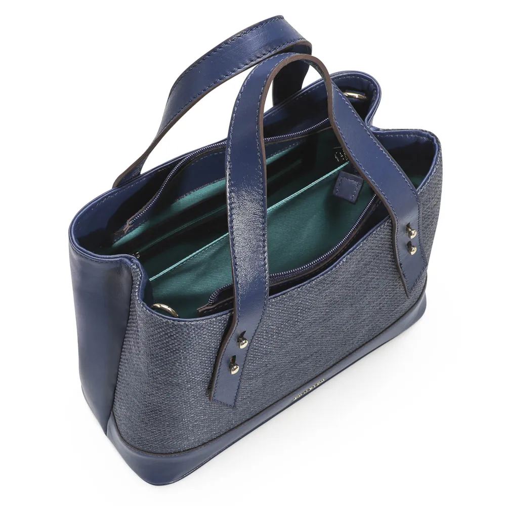 Bolsa Tote Ráfia/Couro Azul - imagem 4
