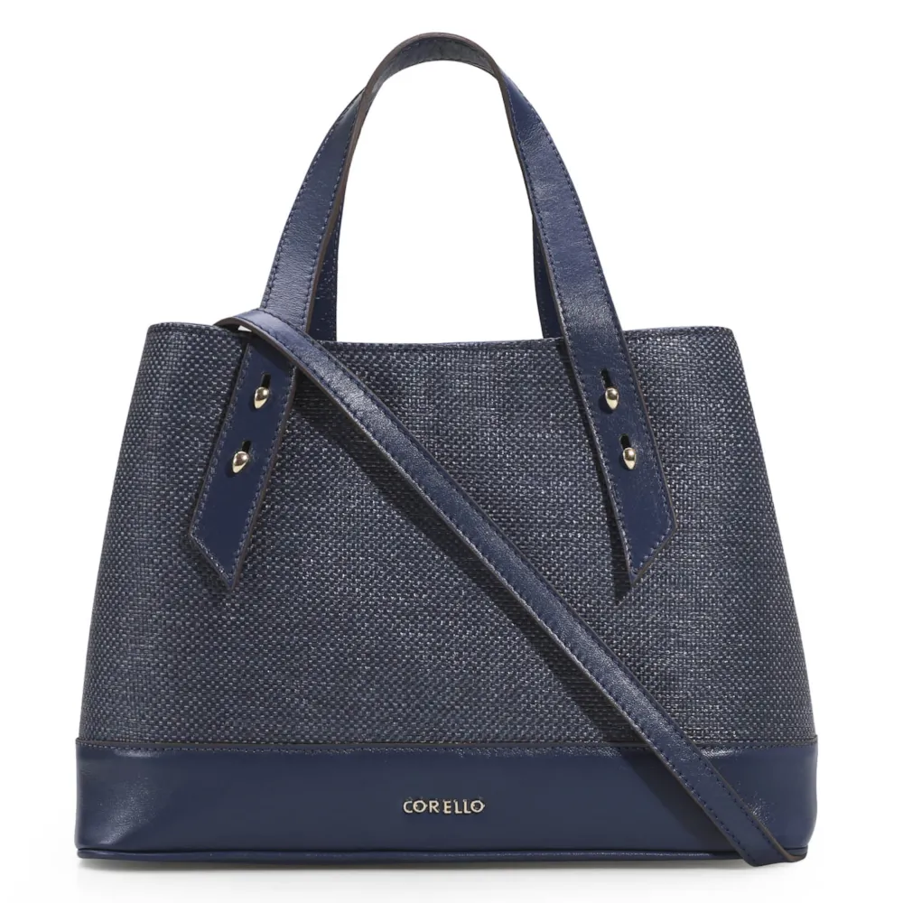 Bolsa Tote Ráfia/Couro Azul