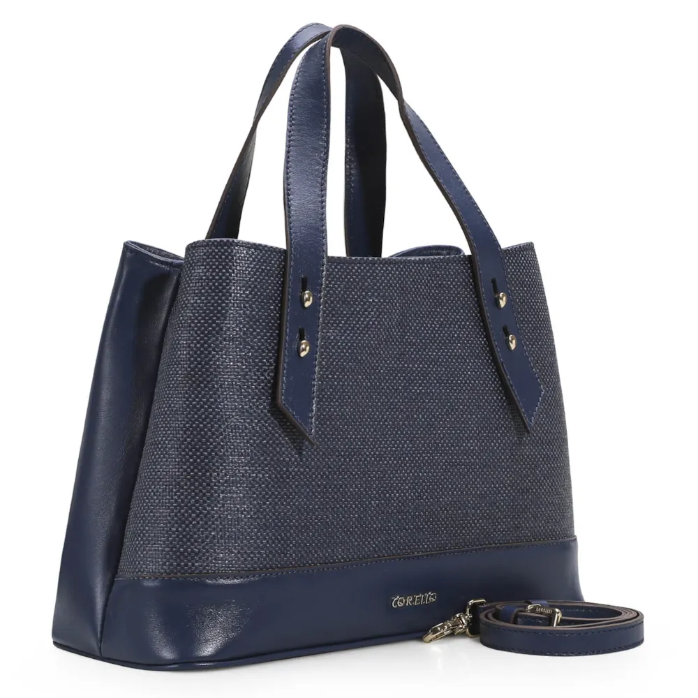 Bolsa Tote Ráfia/Couro Azul - imagem 2