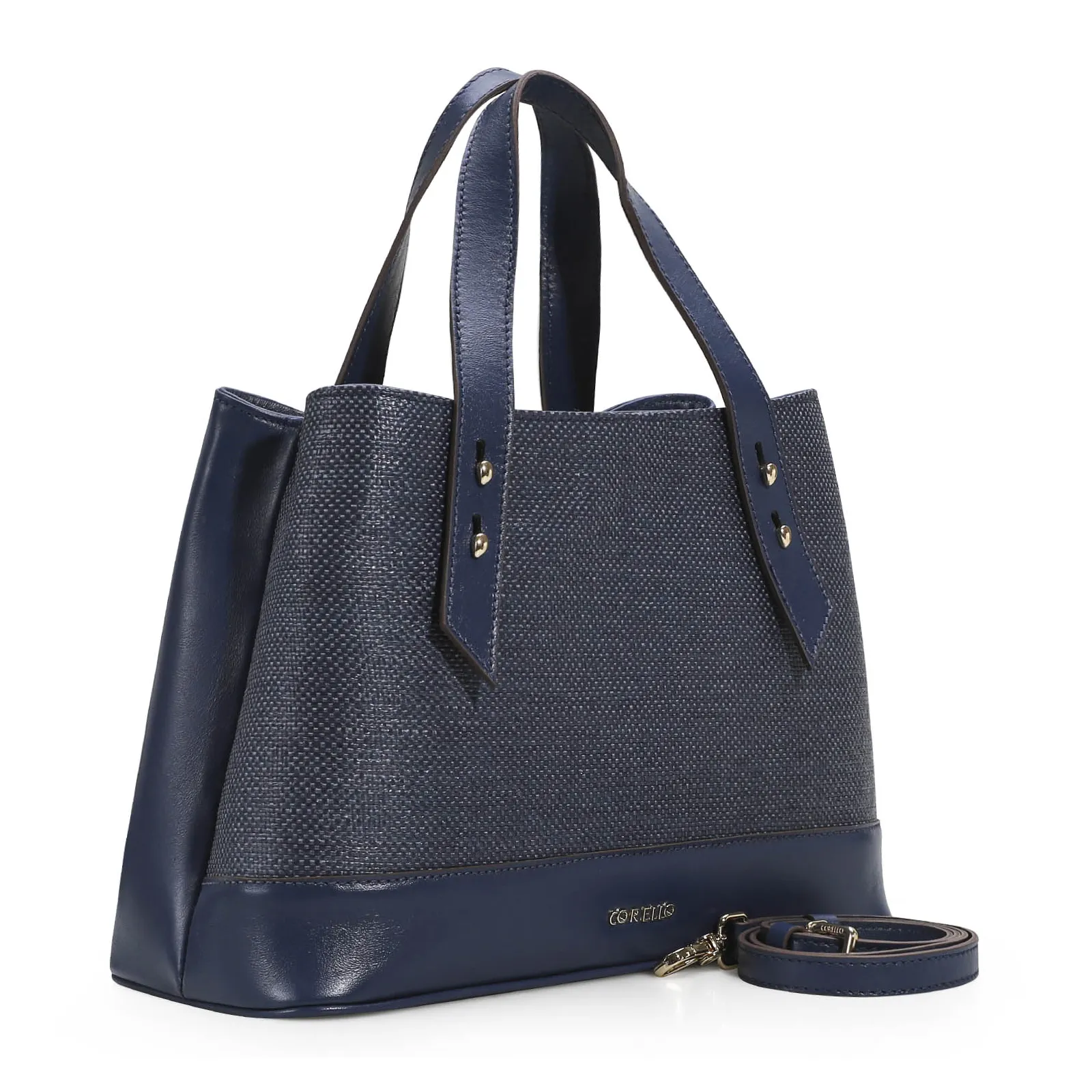 Bolsa Tote Ráfia/Couro Azul