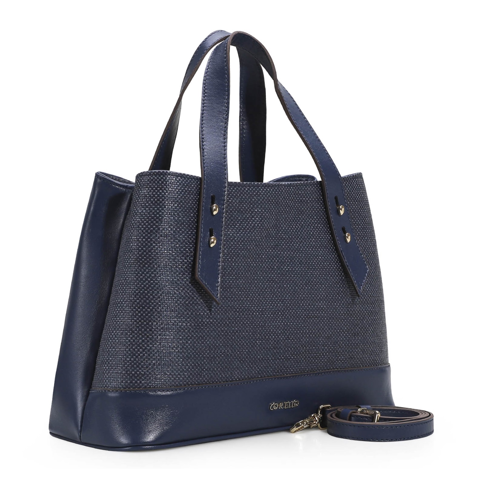 Bolsa Tote Ráfia/Couro Azul