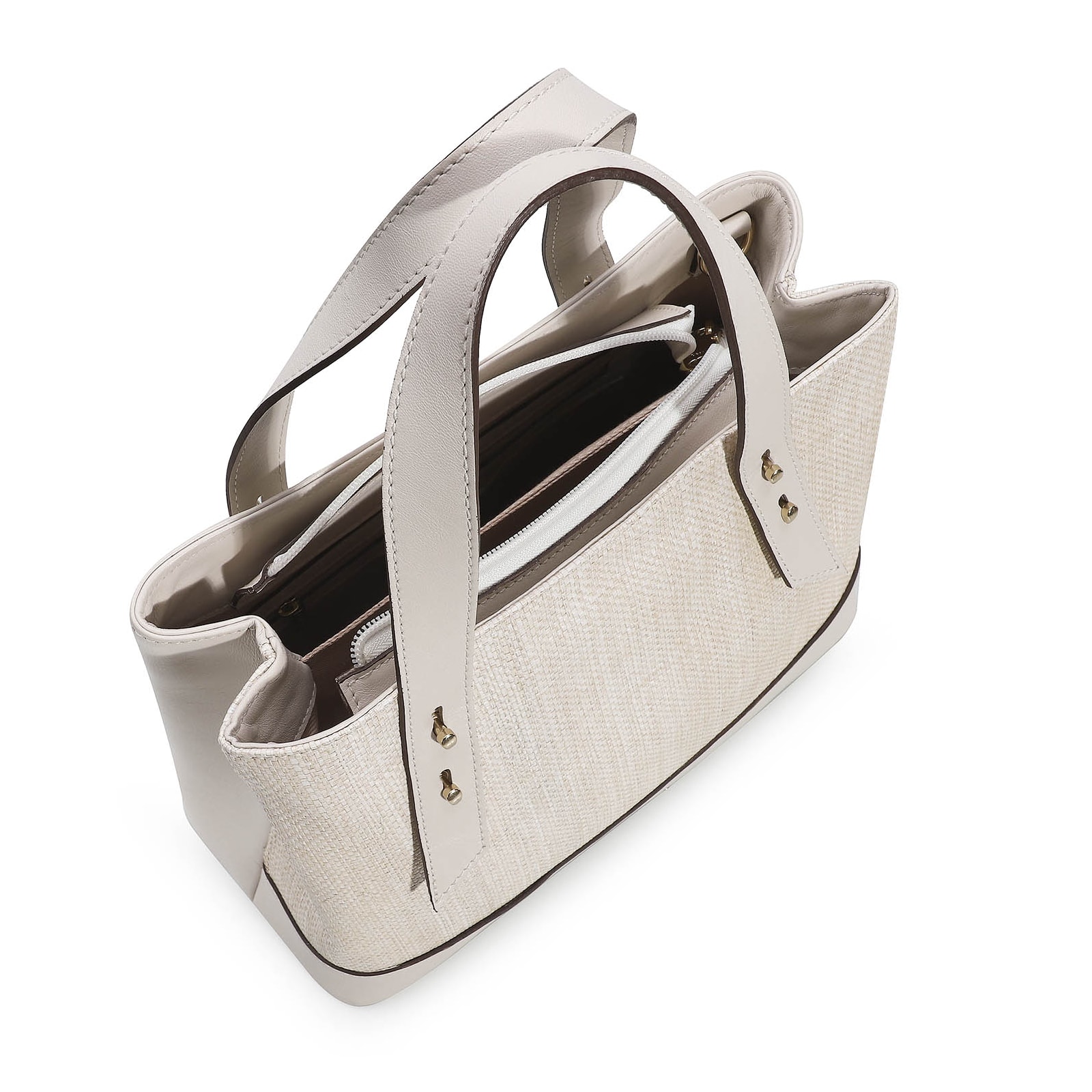 Bolsa Tote Ráfia/Couro Off White