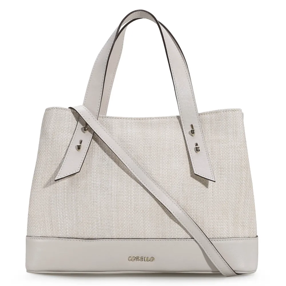 Bolsa Tote Ráfia/Couro Off White