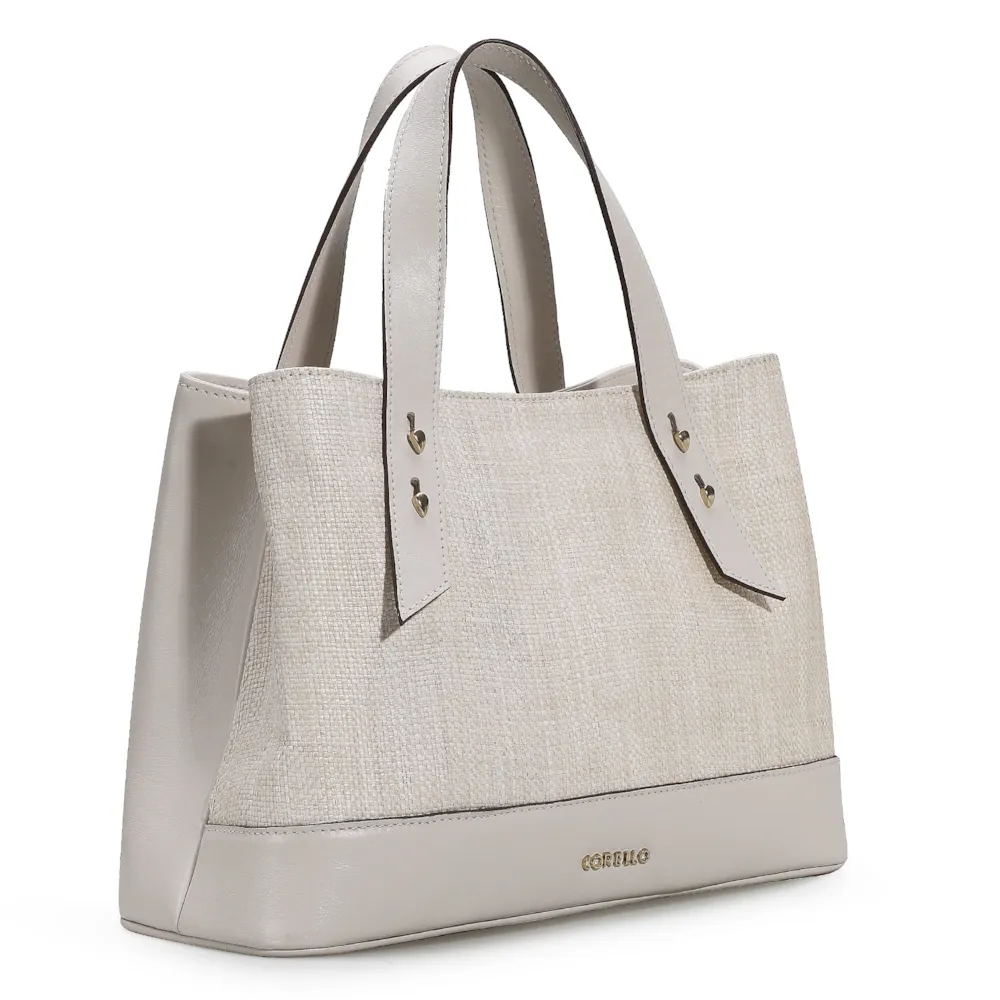 Bolsa Tote Ráfia/Couro Off White - imagem 2