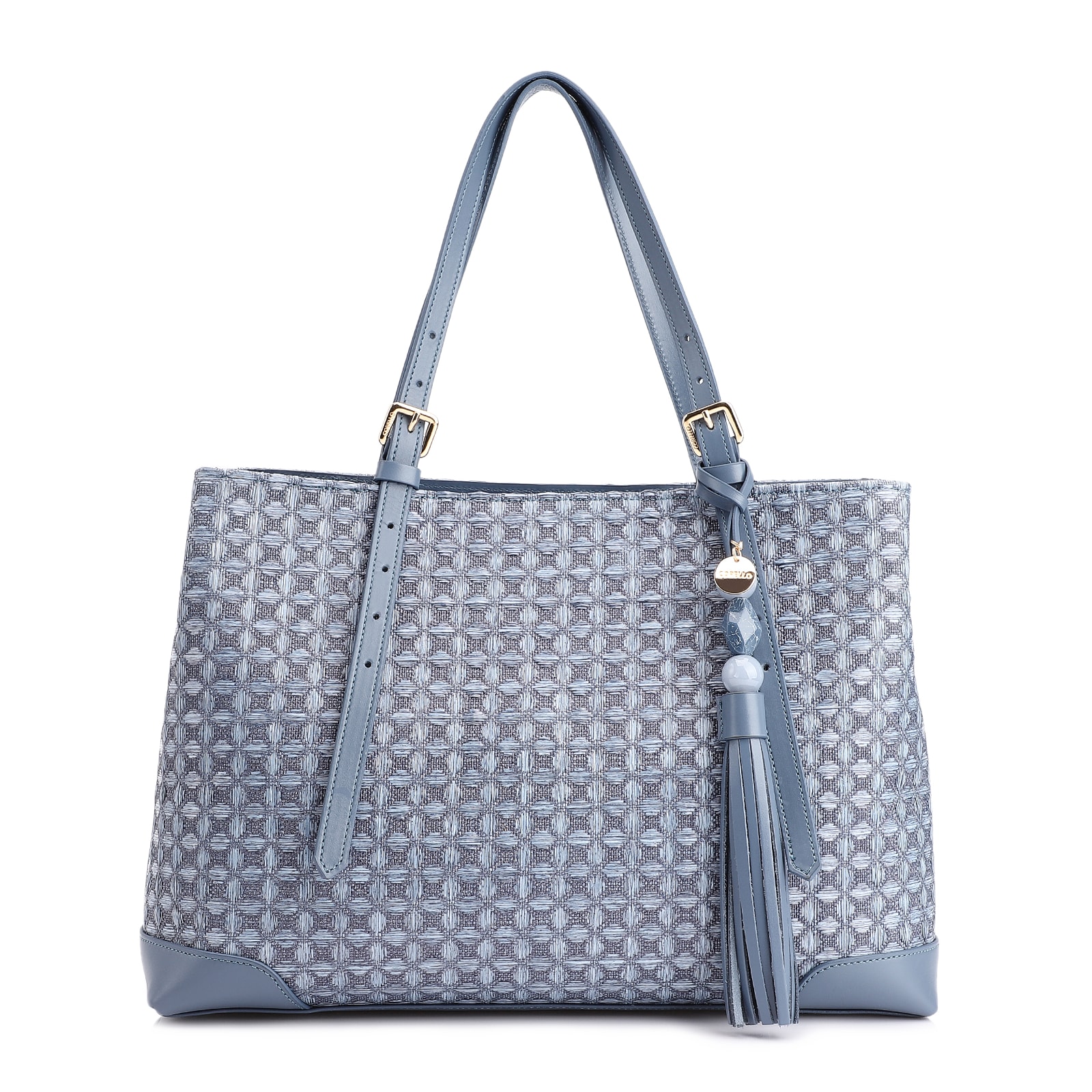Bolsa Tote Ráfia Mosaico Azul
