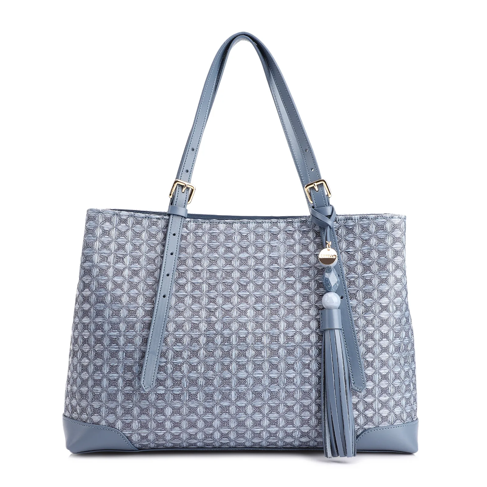 Bolsa Tote Ráfia Mosaico Azul