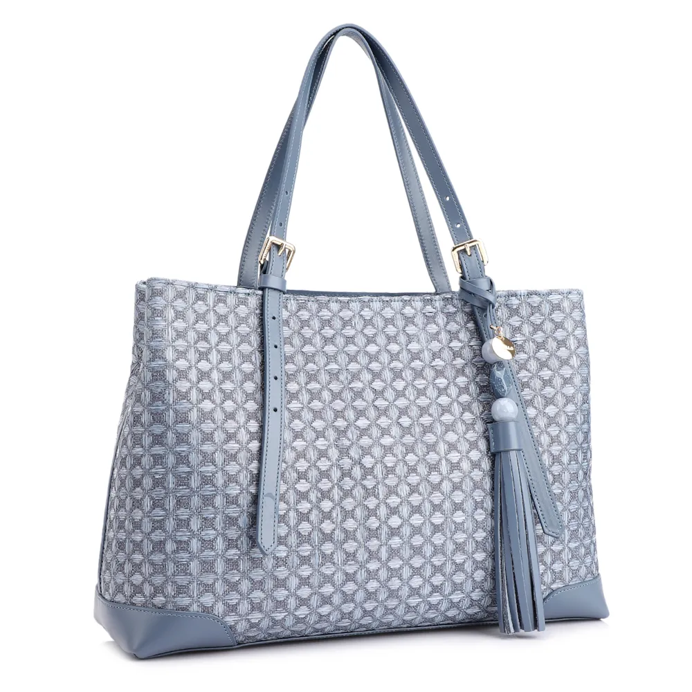 Bolsa Tote Ráfia Mosaico Azul - imagem 3
