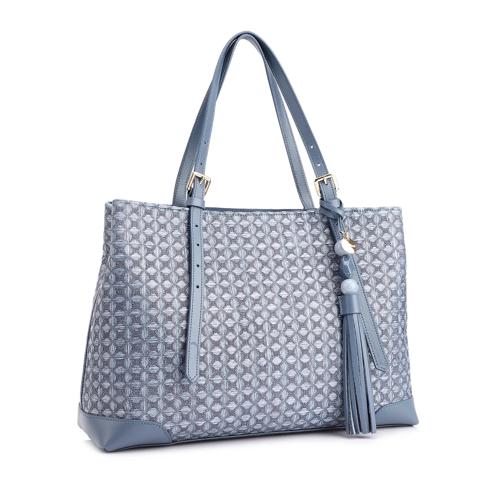 Bolsa Tote Ráfia Mosaico Azul