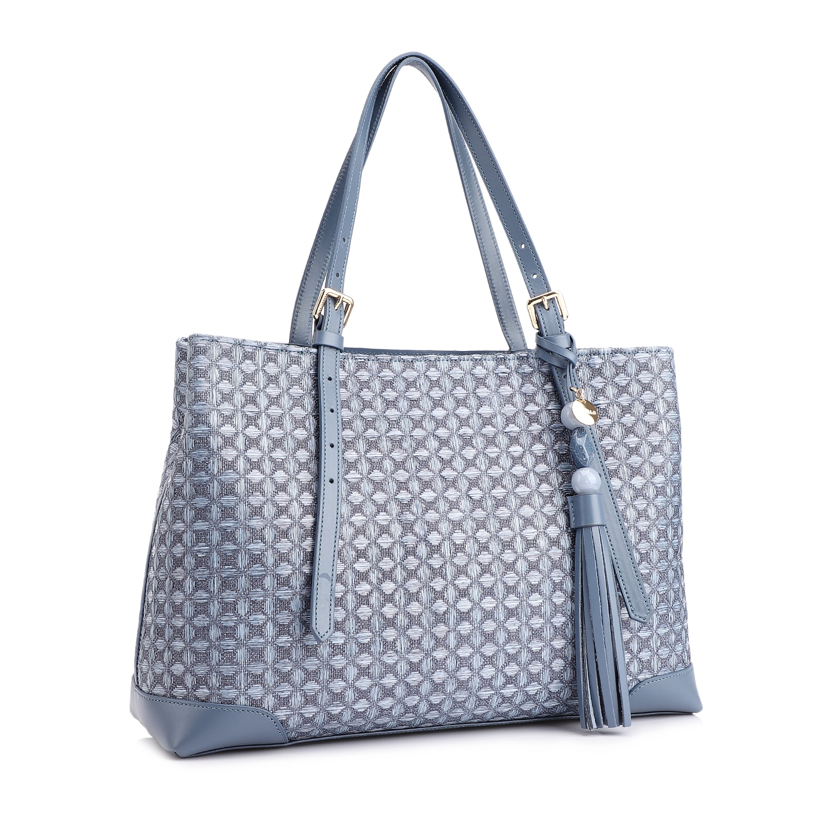 Bolsa Tote Ráfia Mosaico Azul