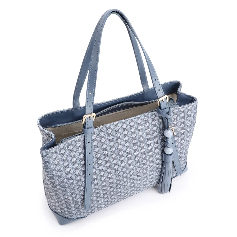 Bolsa Tote Ráfia Mosaico Azul - imagem 5