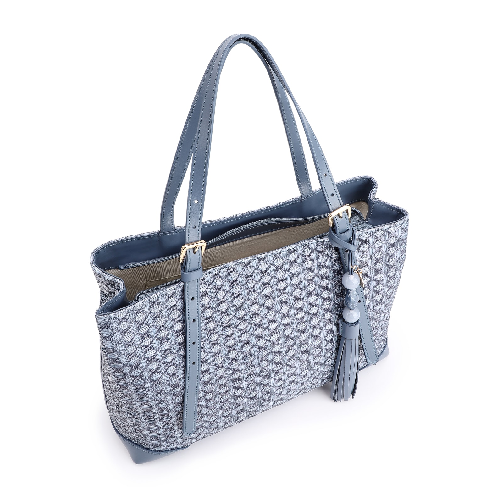 Bolsa Tote Ráfia Mosaico Azul