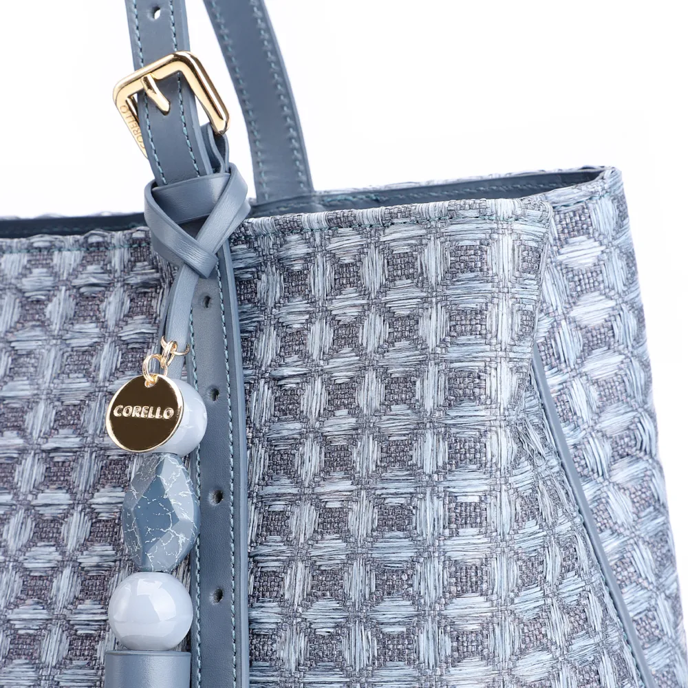 Bolsa Tote Ráfia Mosaico Azul - imagem 6