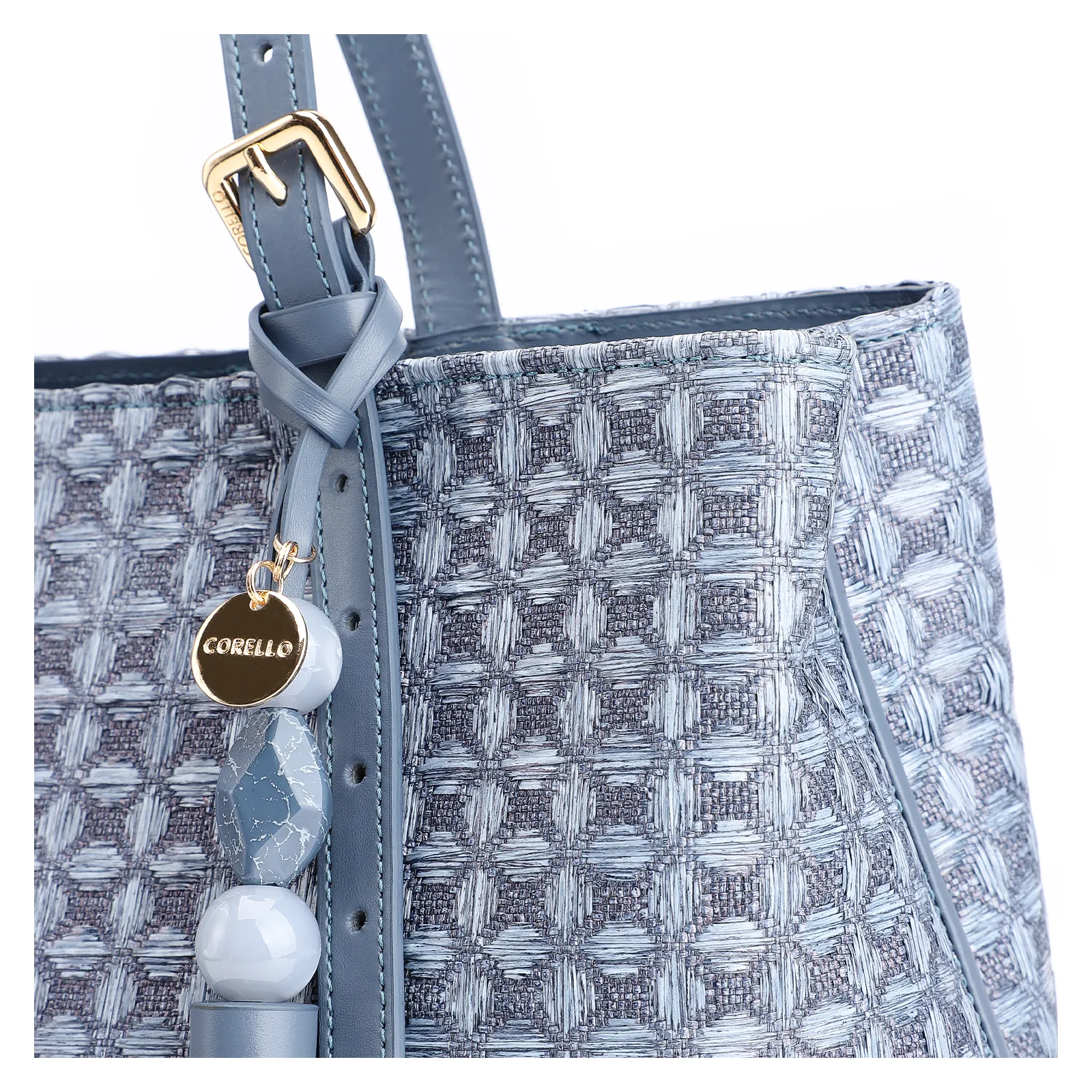 Bolsa Tote Ráfia Mosaico Azul