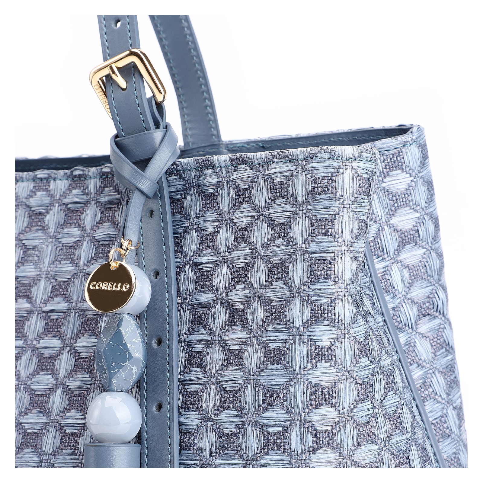 Bolsa Tote Ráfia Mosaico Azul