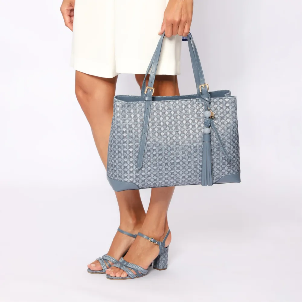 Bolsa Tote Ráfia Mosaico Azul - imagem 7