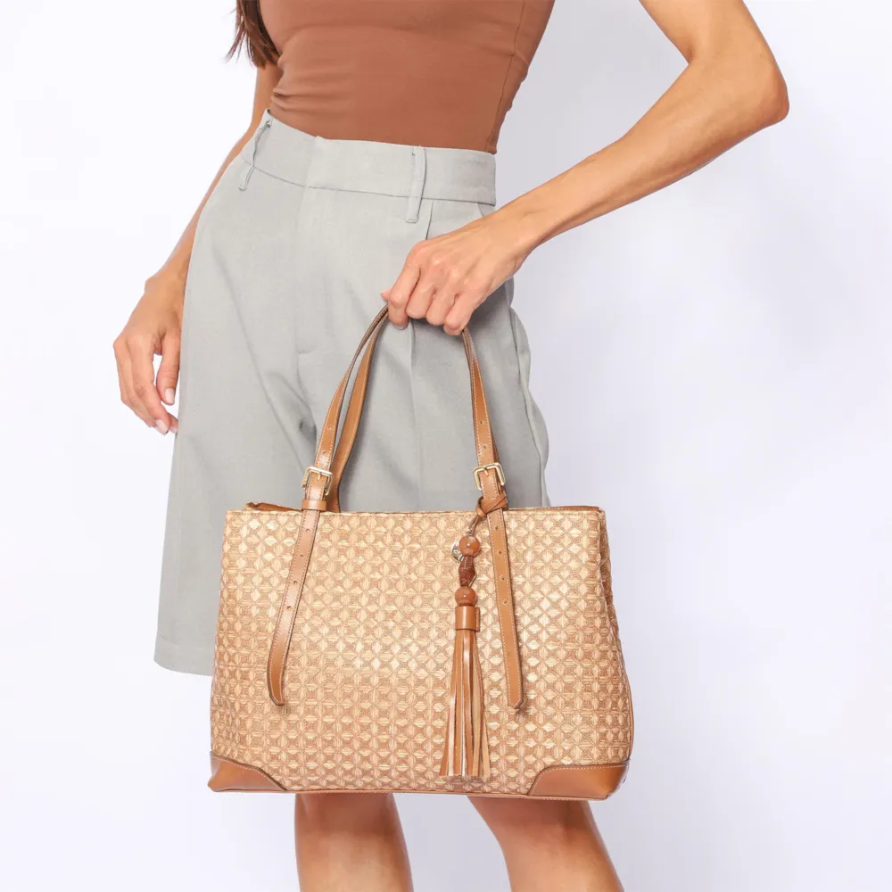 Bolsa Tote Ráfia Mosaico Marrom - imagem 2