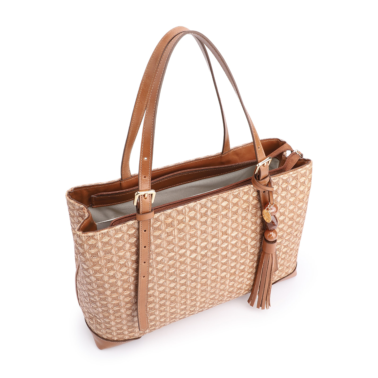 Bolsa Tote Ráfia Mosaico Marrom