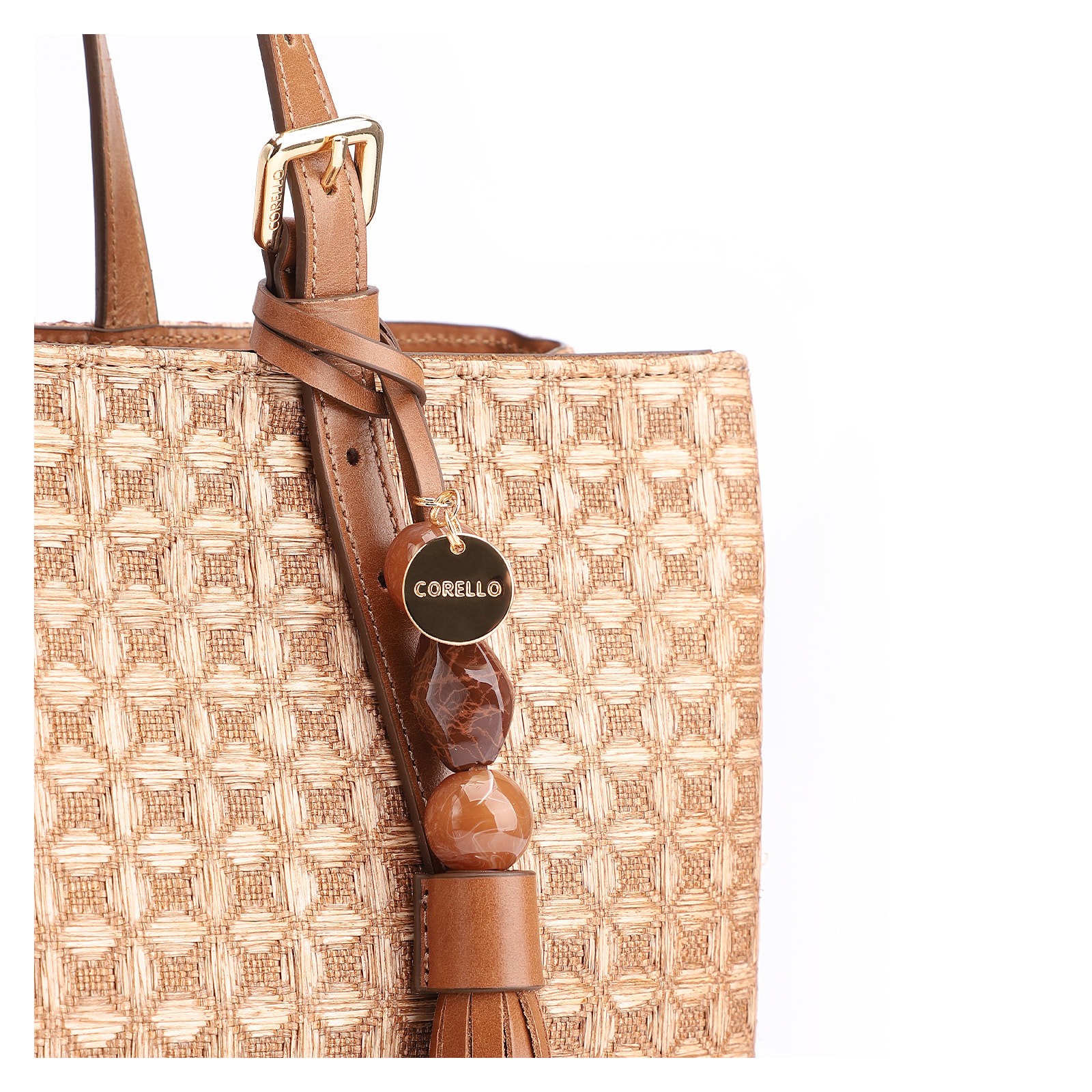 Bolsa Tote Ráfia Mosaico Marrom