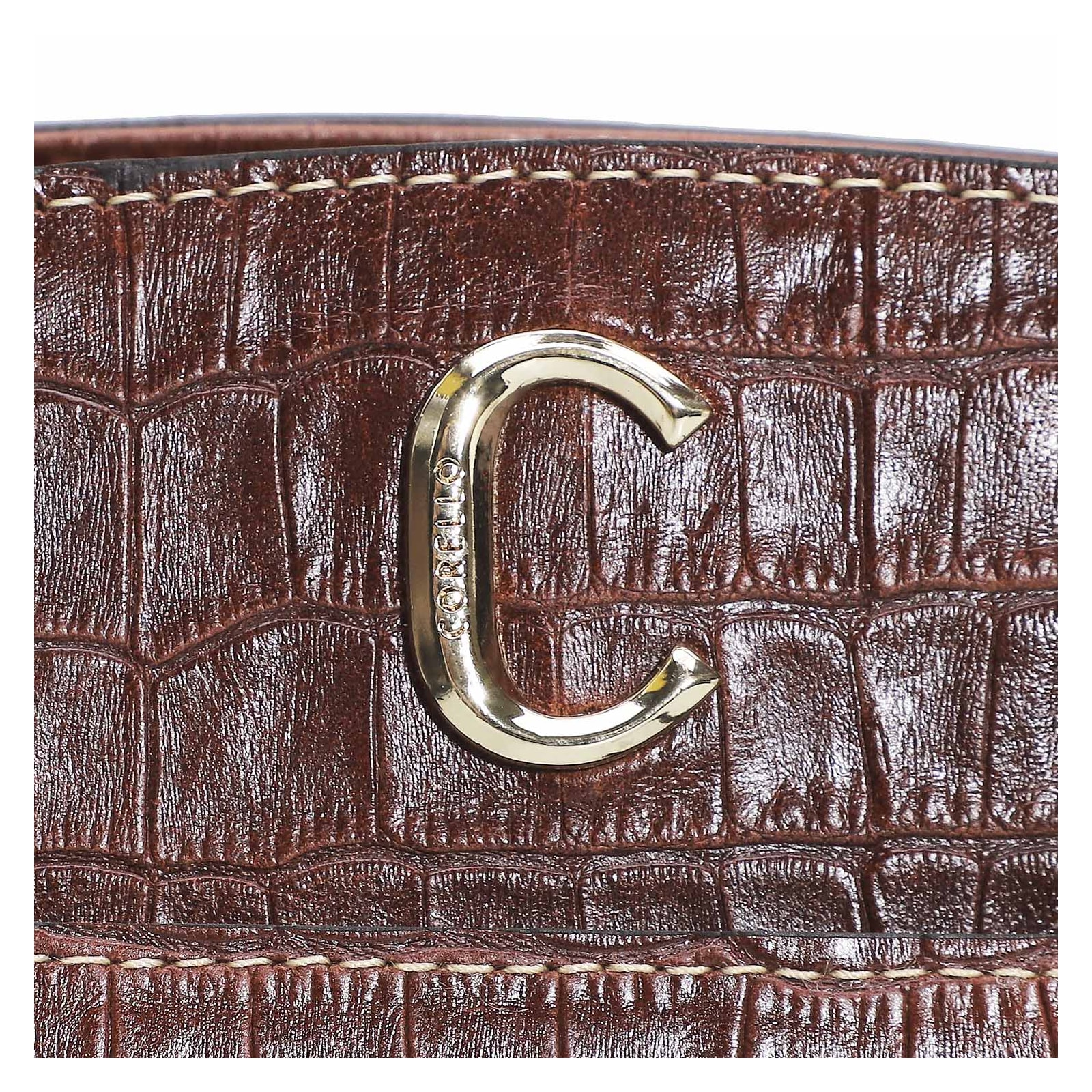Bolsa Tote Scarlet Croco Marrom Escuro