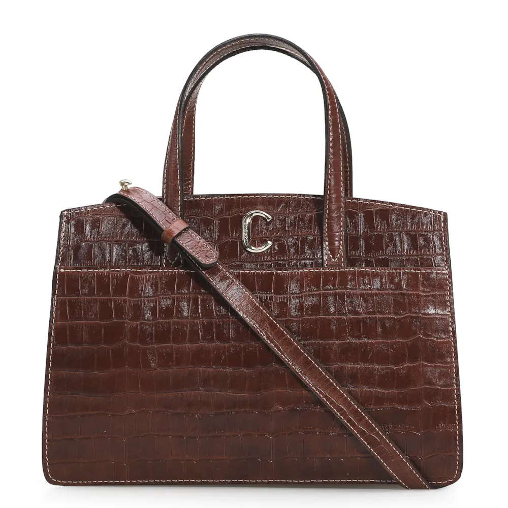 Bolsa Tote Scarlet Croco Marrom Escuro