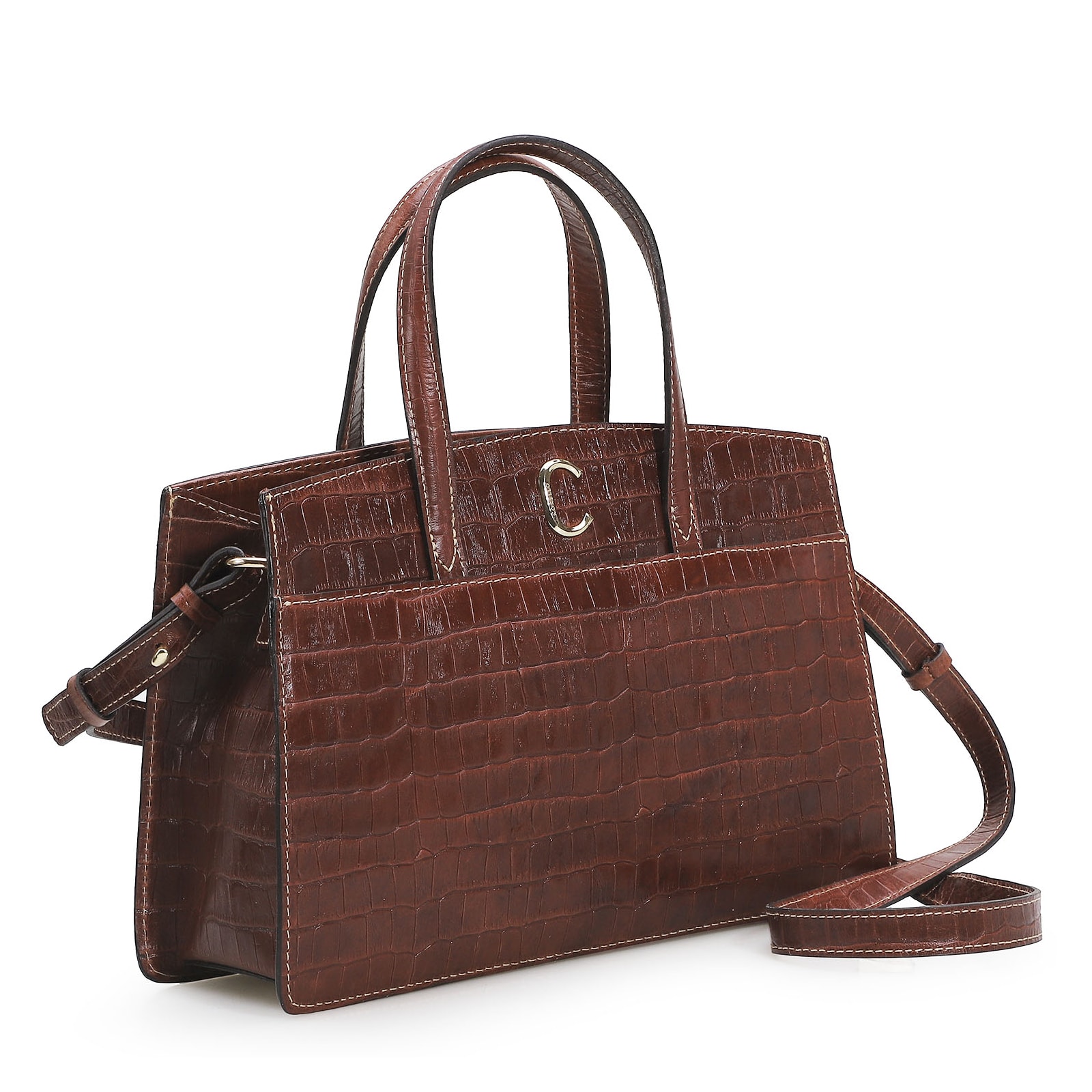 Bolsa Tote Scarlet Croco Marrom Escuro