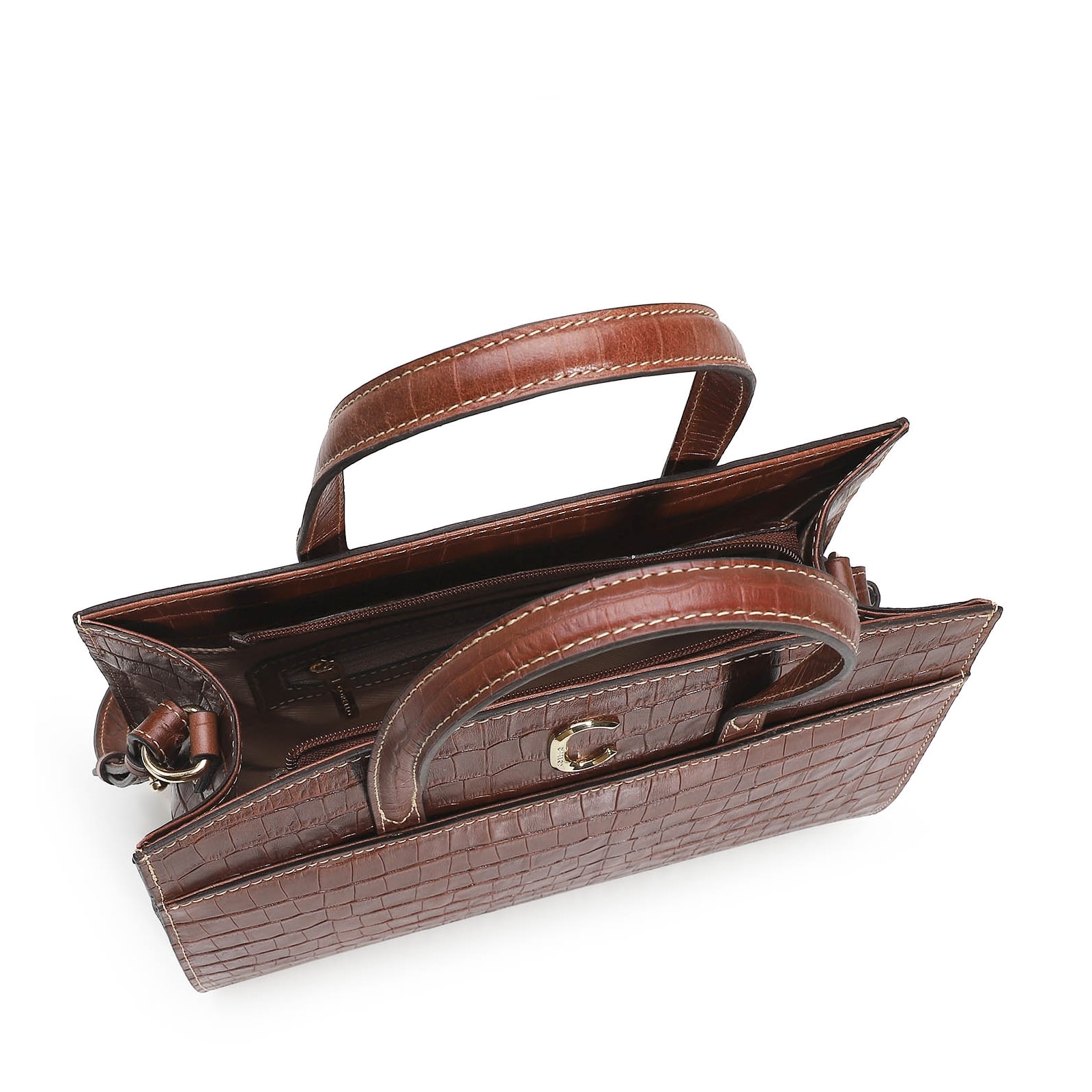 Bolsa Tote Scarlet Croco Marrom Escuro