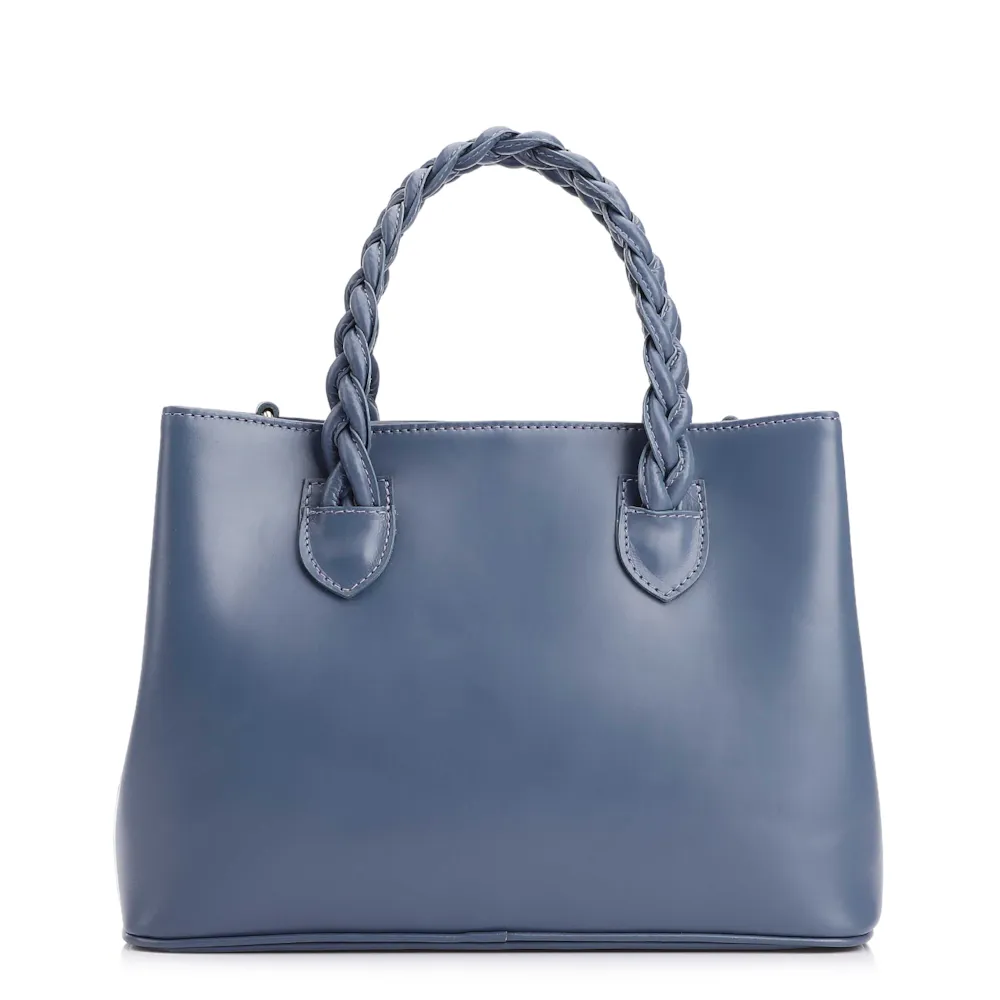 Bolsa Tote Trançada Couro Azul - imagem 3