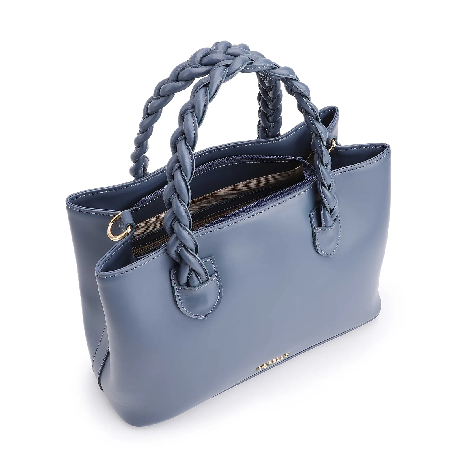 Bolsa Tote Trançada Couro Azul