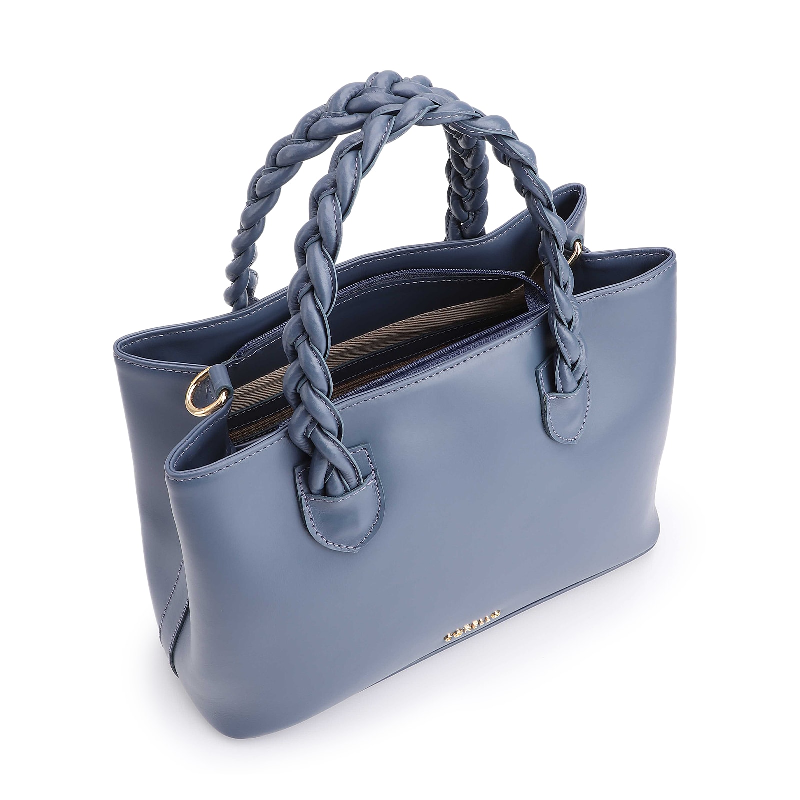 Bolsa Tote Trançada Couro Azul