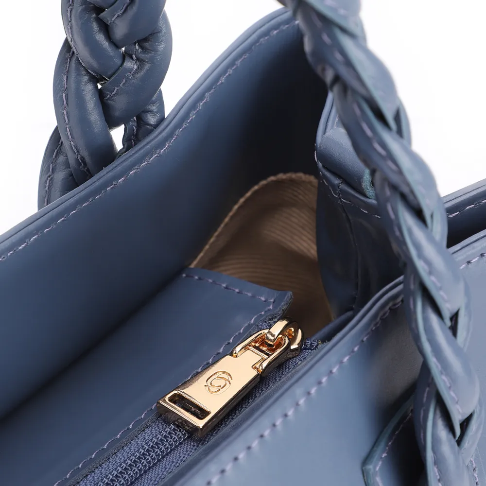 Bolsa Tote Trançada Couro Azul - imagem 5