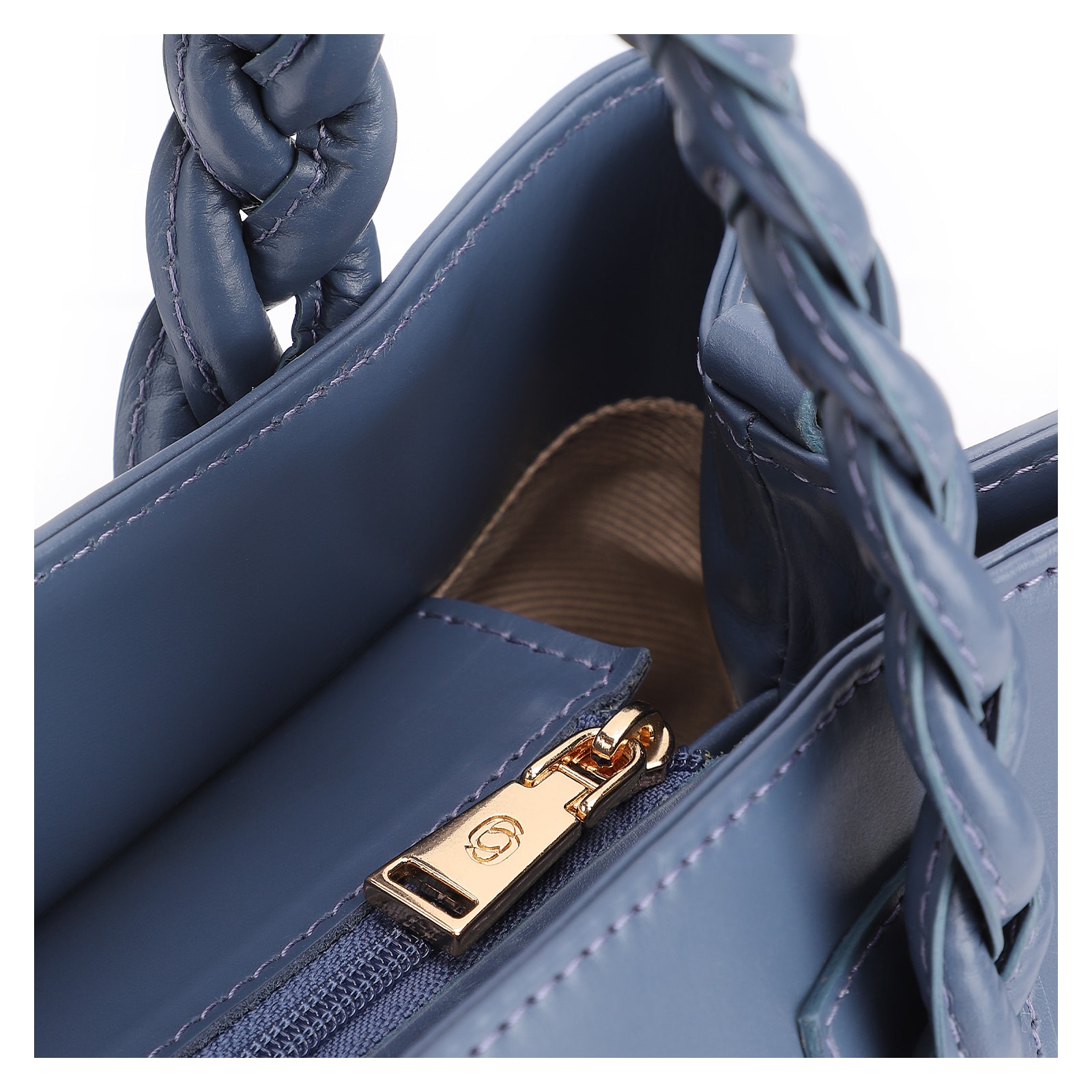 Bolsa Tote Trançada Couro Azul