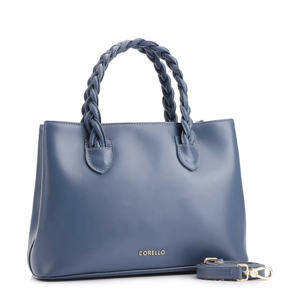 Bolsa Tote Trançada Couro Azul - imagem 2