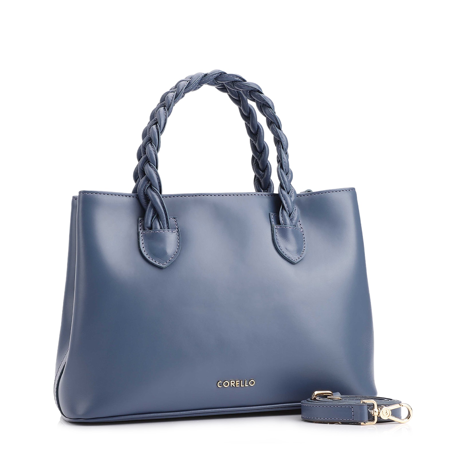 Bolsa Tote Trançada Couro Azul