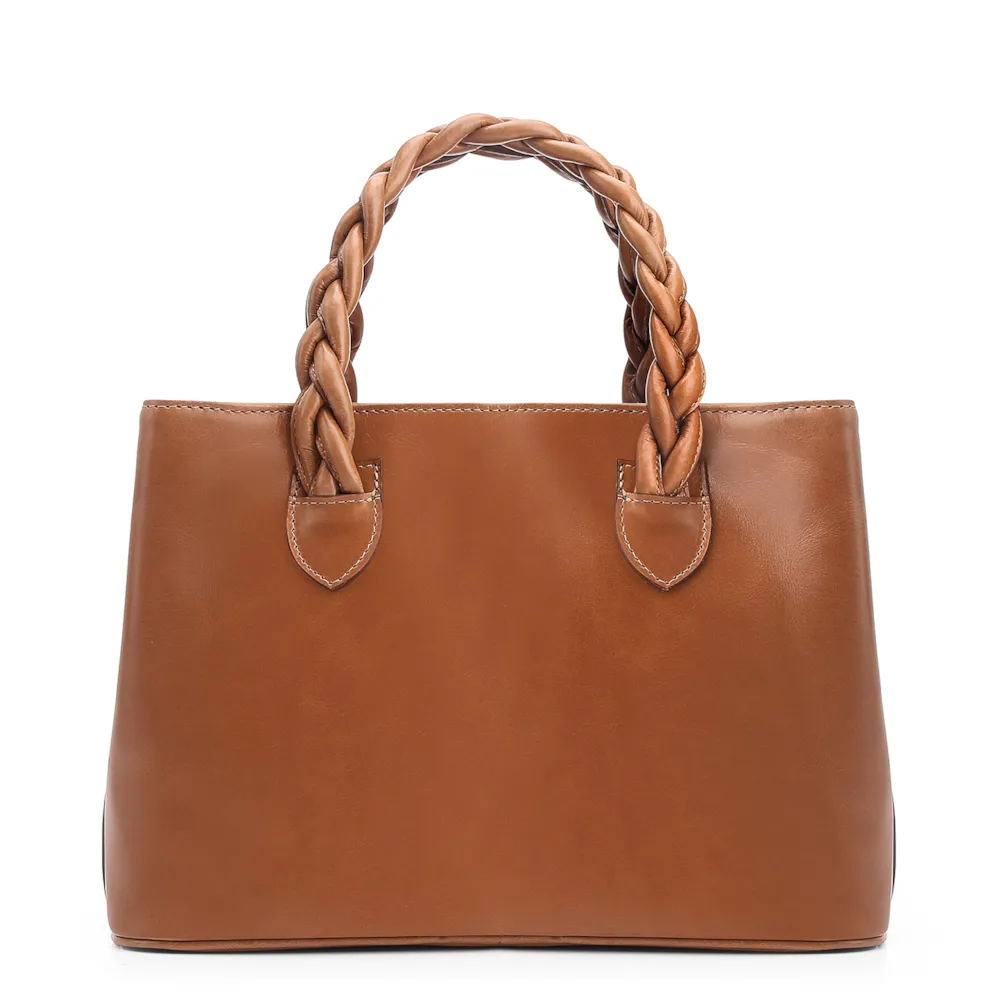 Bolsa Tote Trançada Couro Marrom Claro - imagem 3