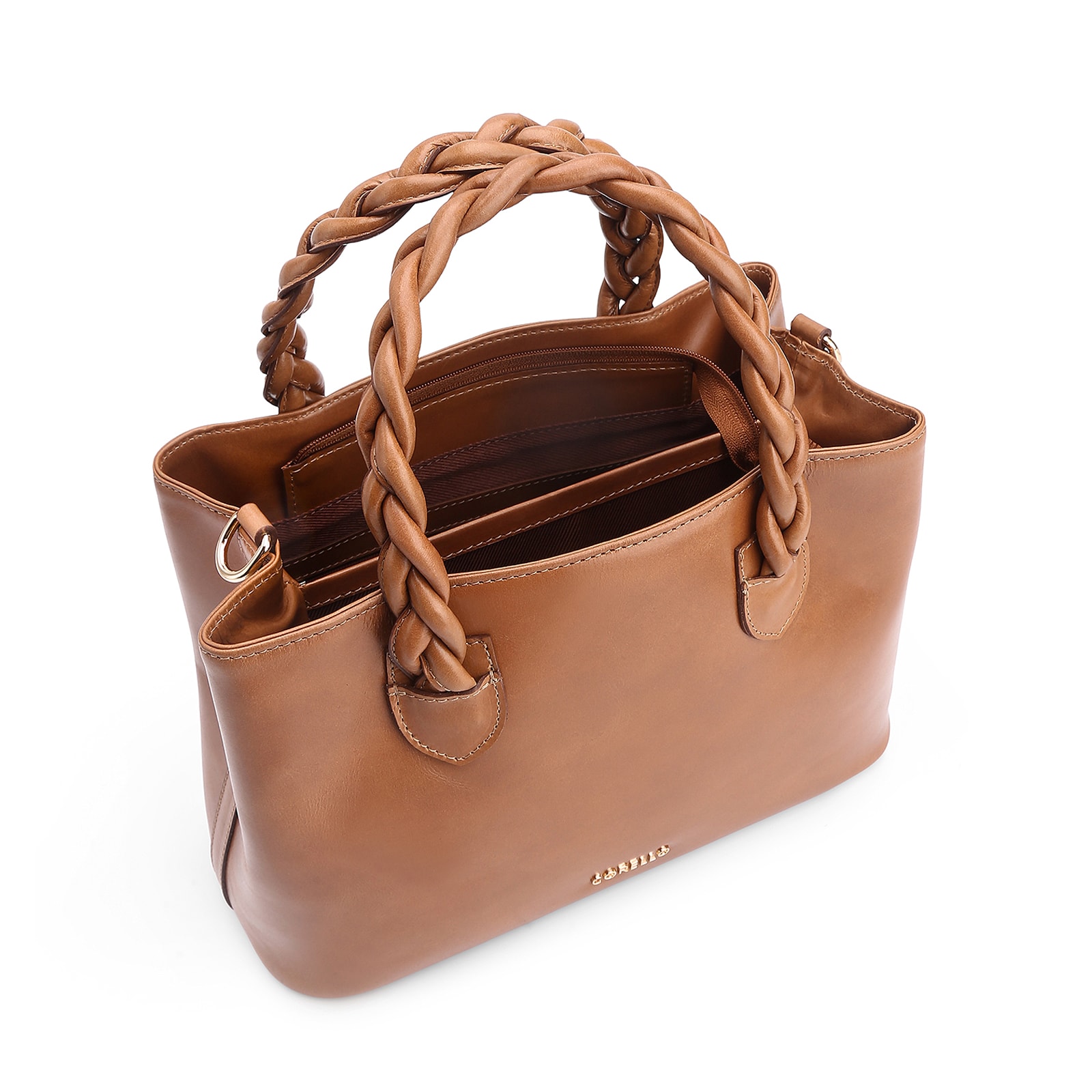 Bolsa Tote Trançada Couro Marrom Claro