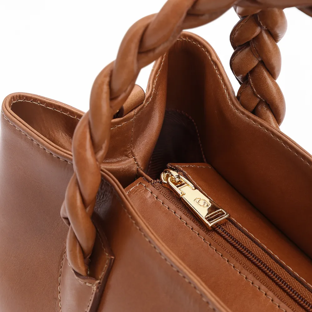 Bolsa Tote Trançada Couro Marrom Claro - imagem 5