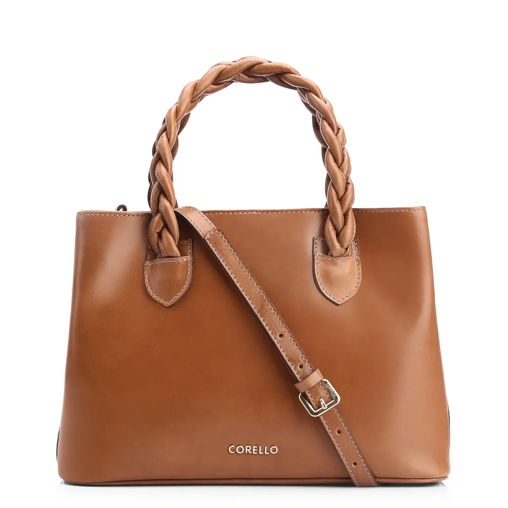 Bolsa Tote Trançada Couro Marrom Claro
