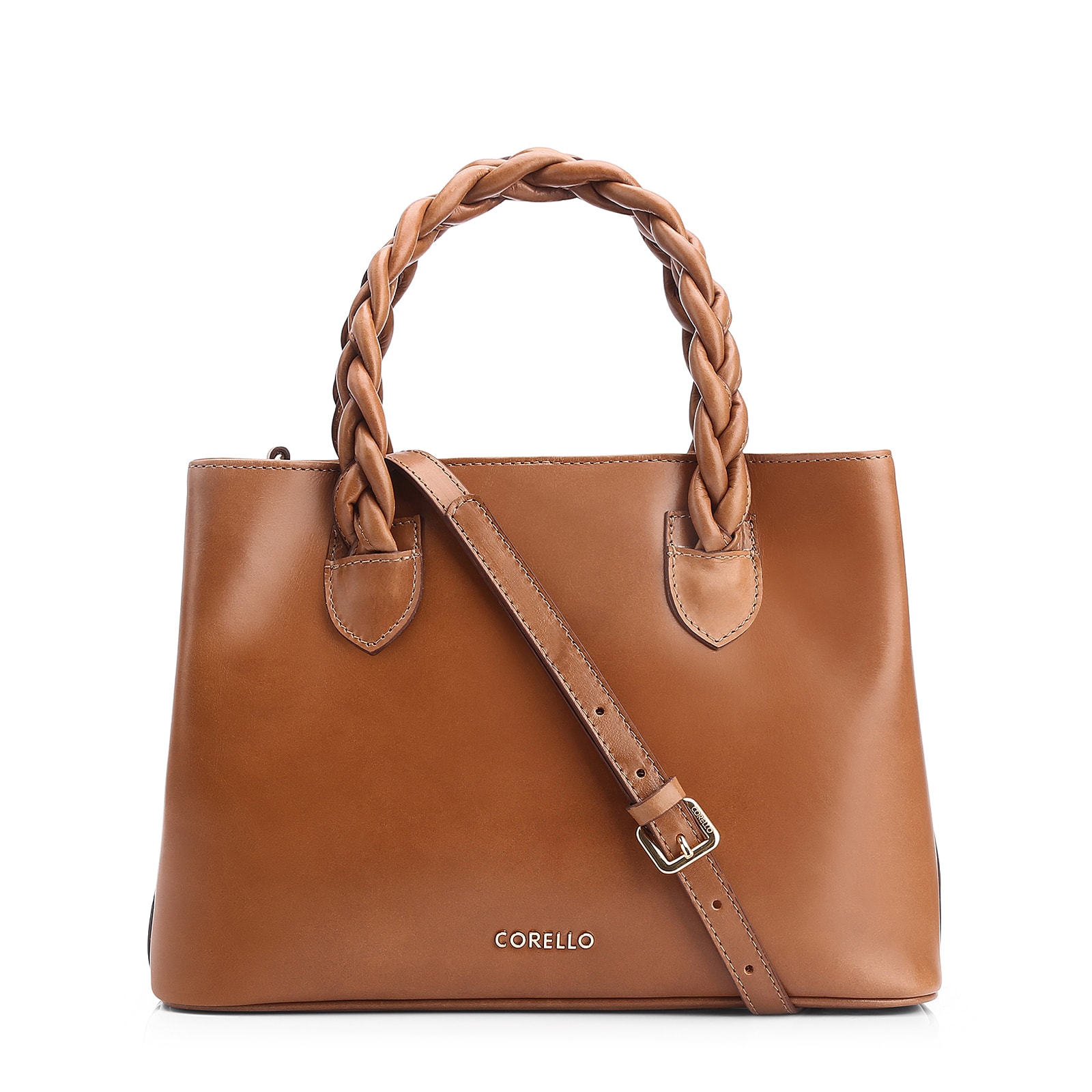 Bolsa Tote Trançada Couro Marrom Claro