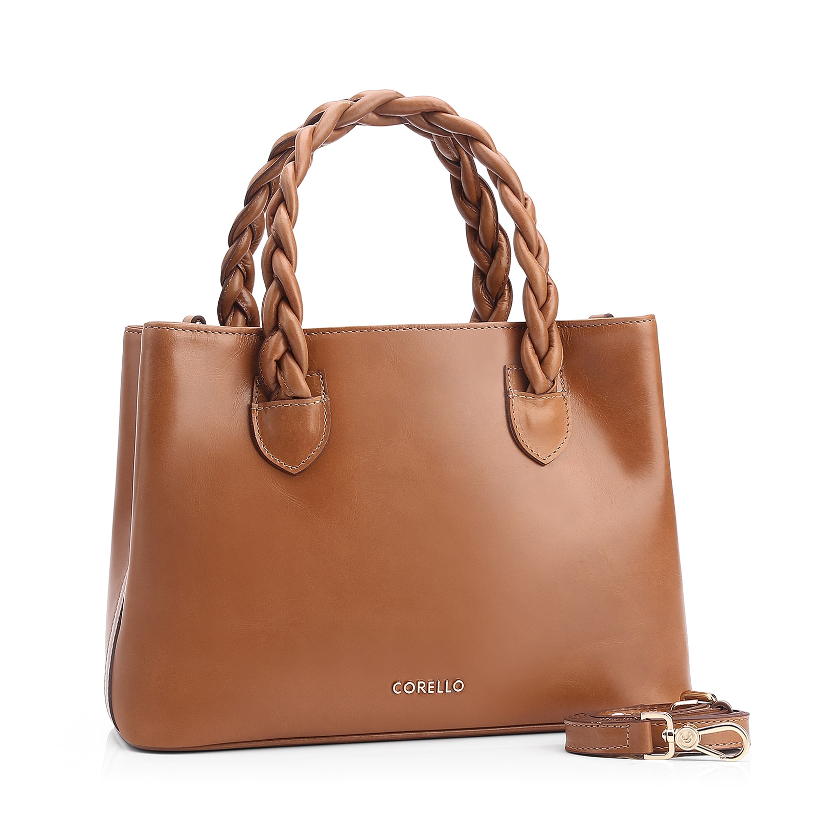 Bolsa Tote Trançada Couro Marrom Claro