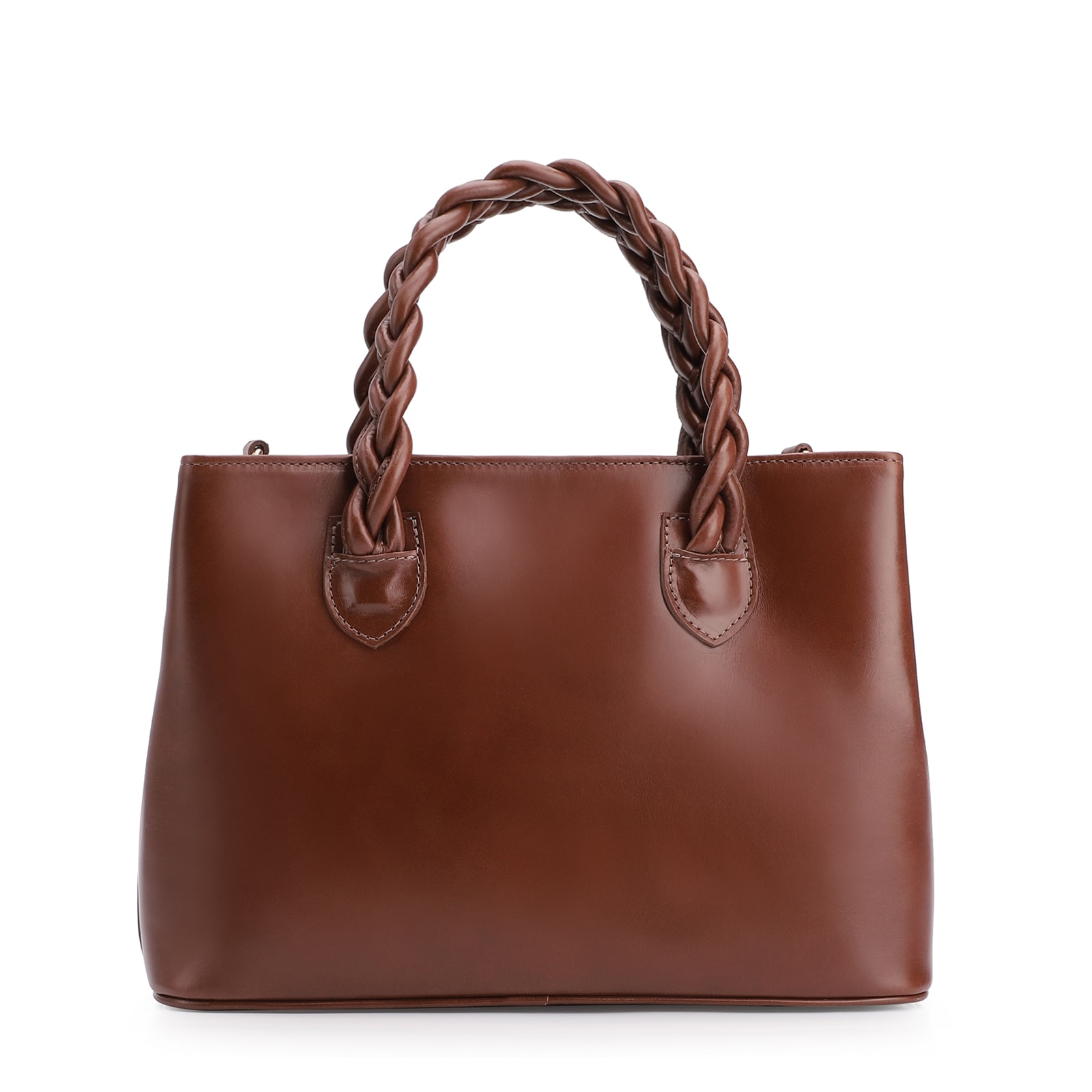 Bolsa Tote Trançada Couro Marrom Escuro