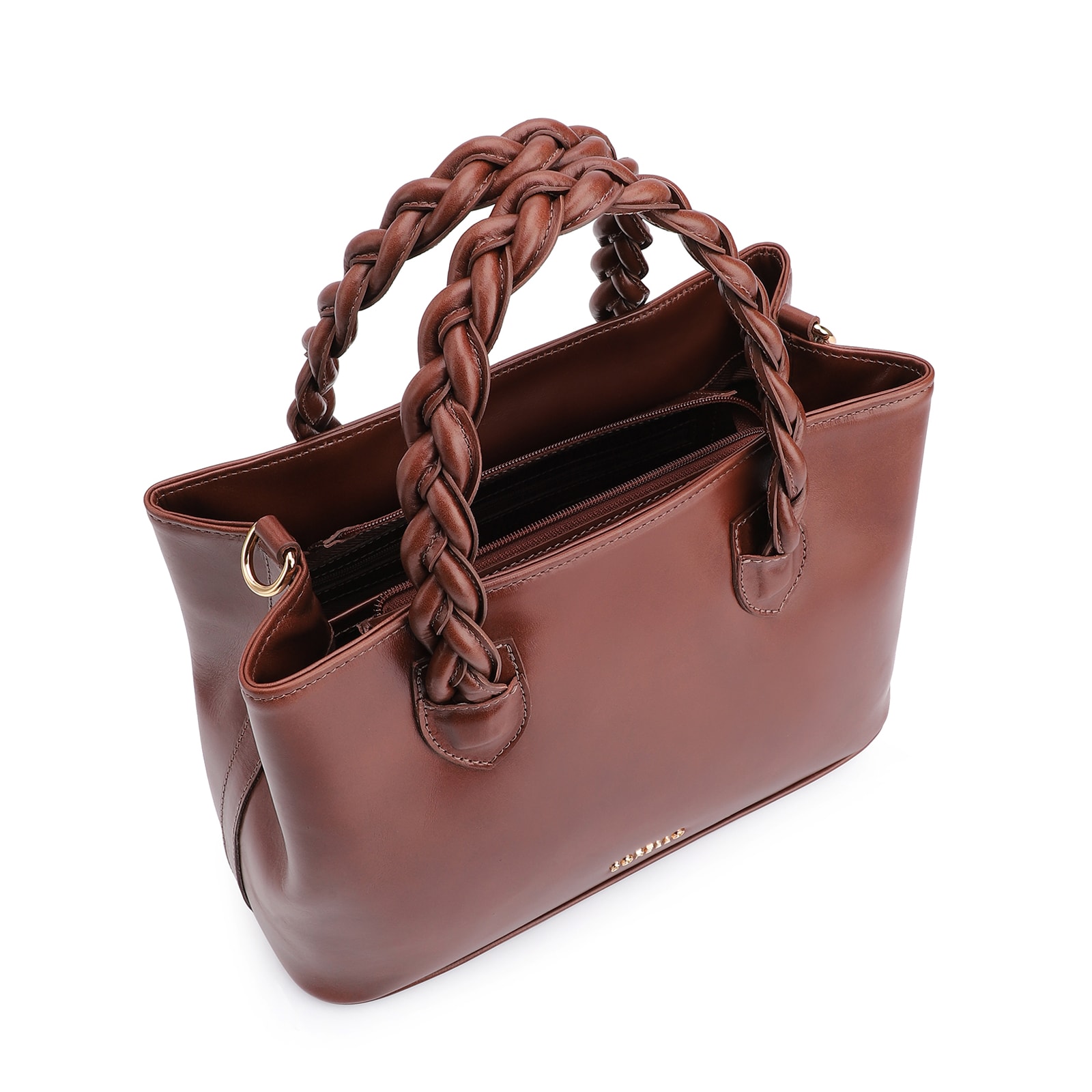 Bolsa Tote Trançada Couro Marrom Escuro