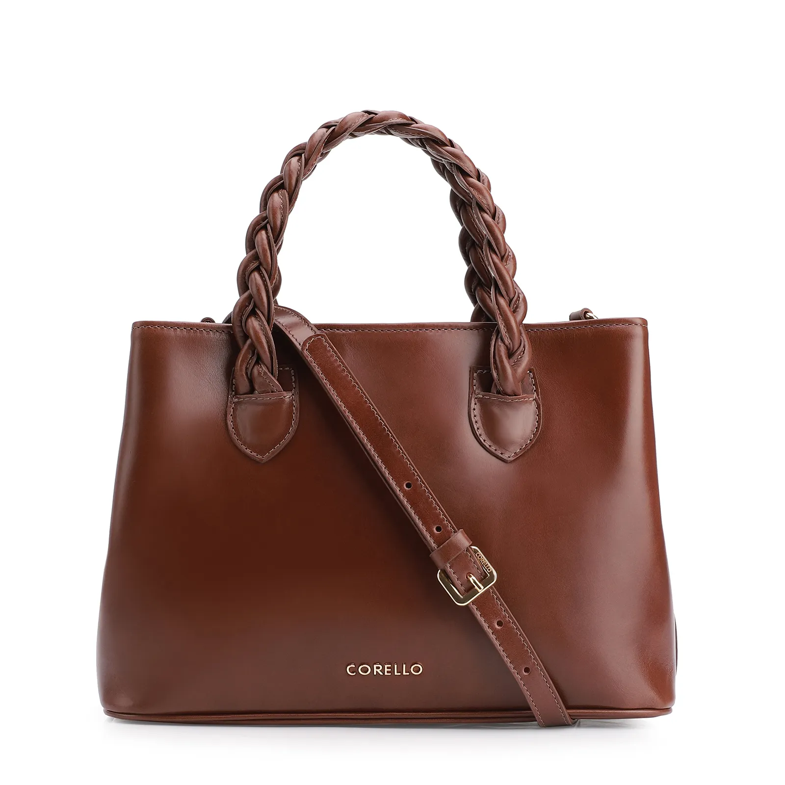 Bolsa Tote Trançada Couro Marrom Escuro