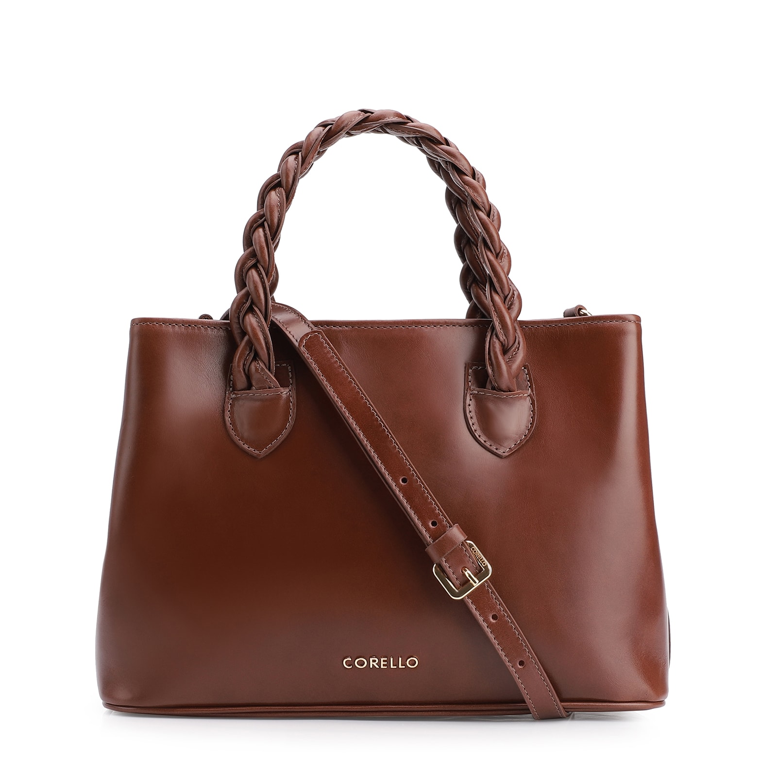 Bolsa Tote Trançada Couro Marrom Escuro
