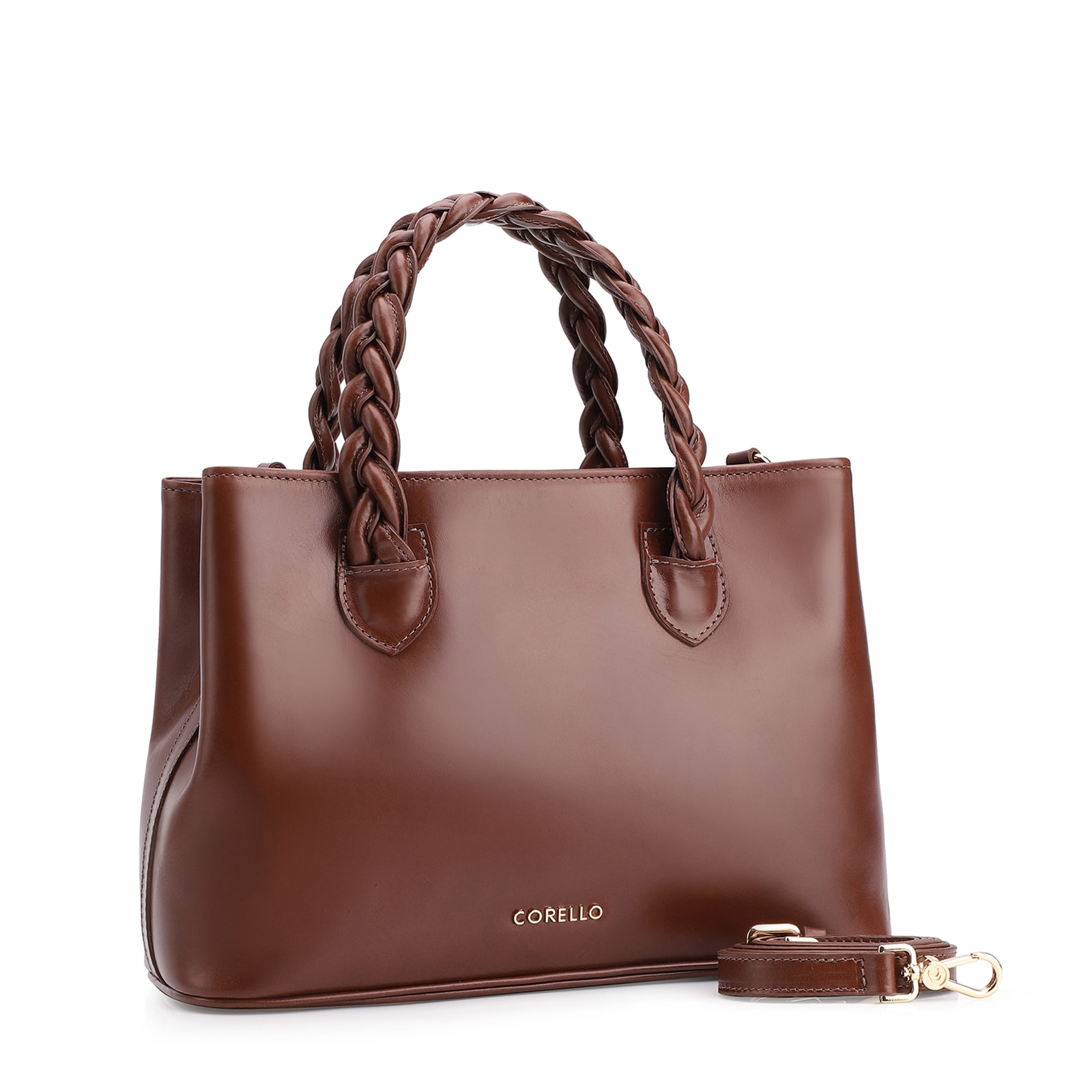 Bolsa Tote Trançada Couro Marrom Escuro