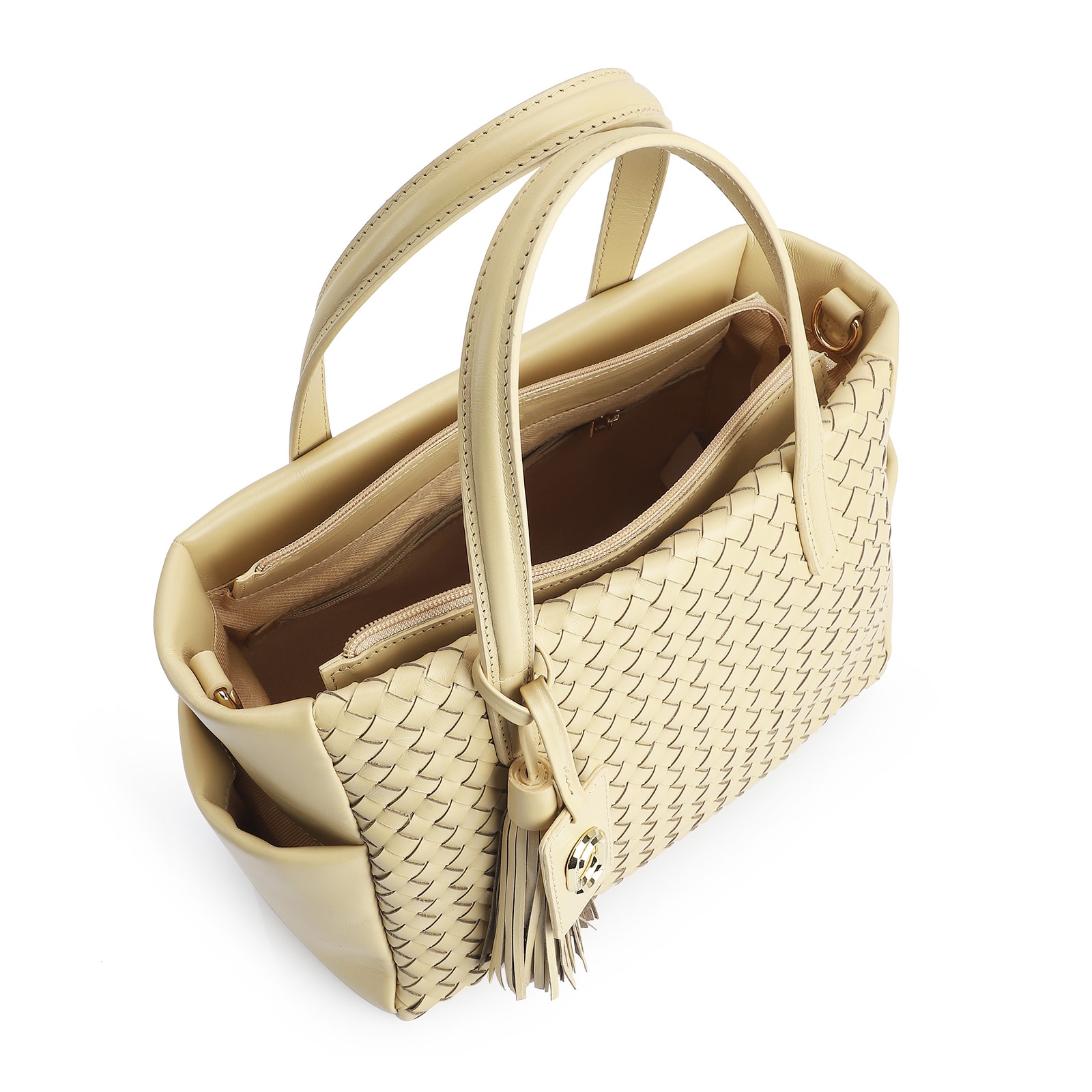 Bolsa Tote Tressê Couro Amarelo